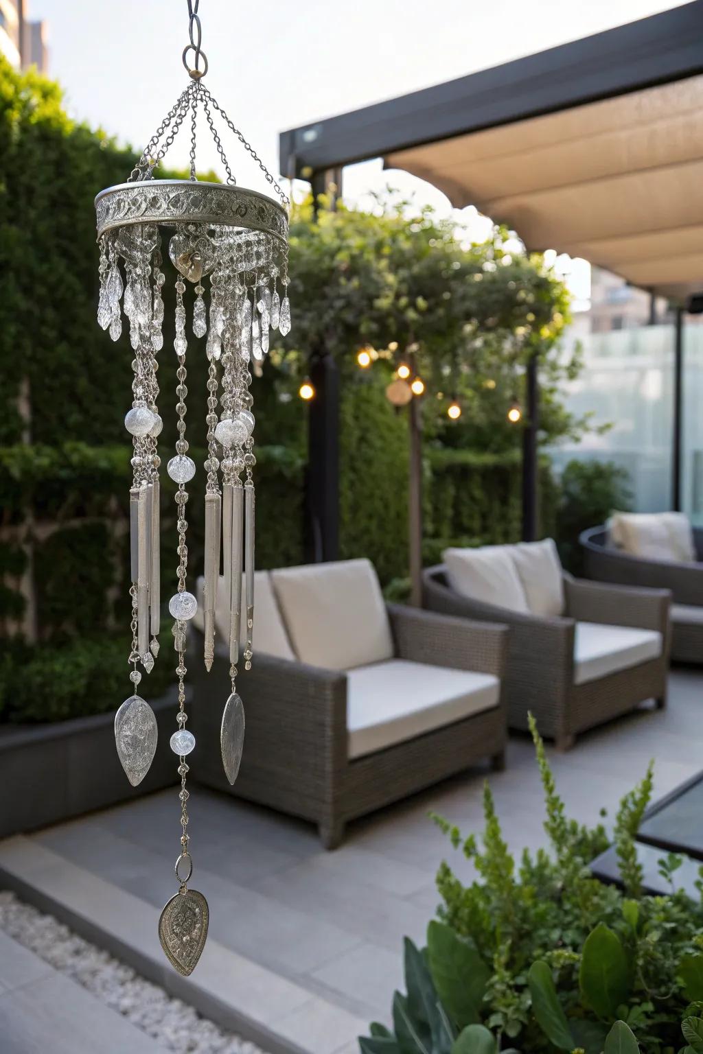 Glass beads add a touch of glamour to this wind chime.