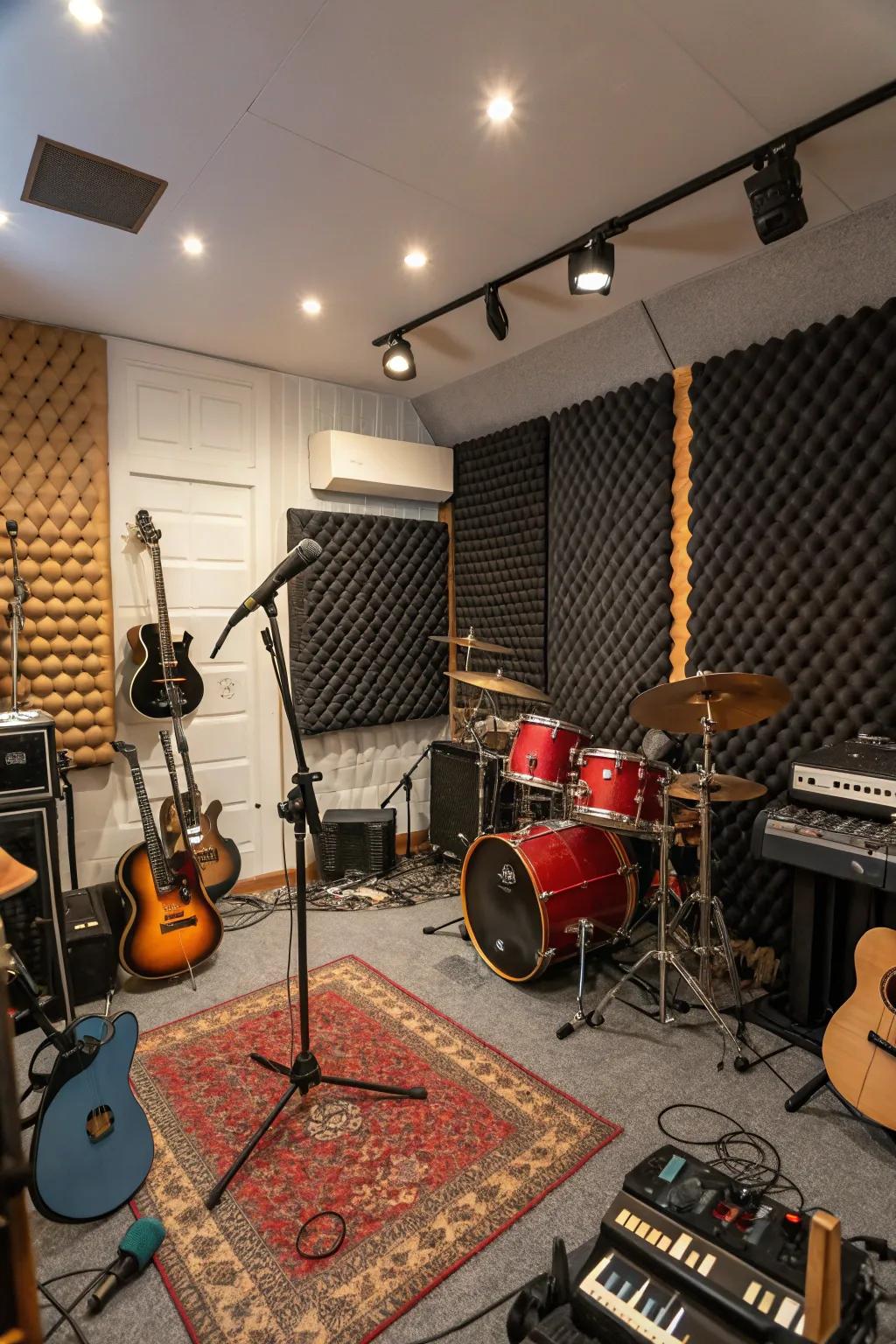 A basement music area is great for unleashing your creativity.