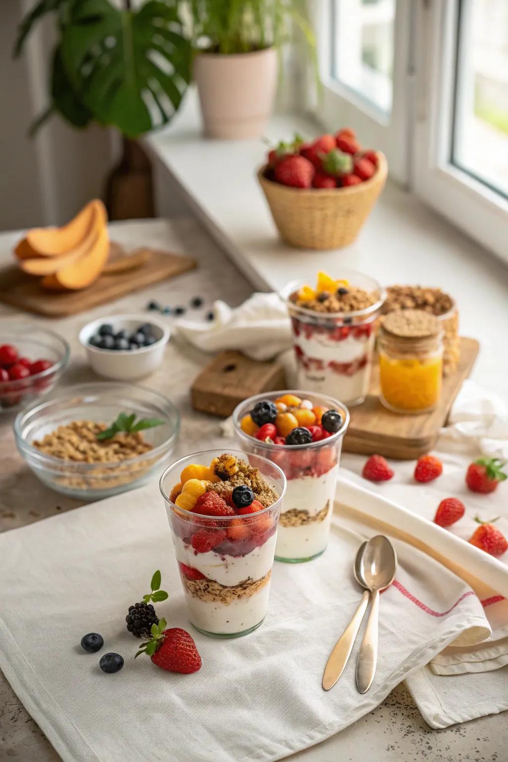Vibrant piled parfait cups delivering a healthy and delicious option.