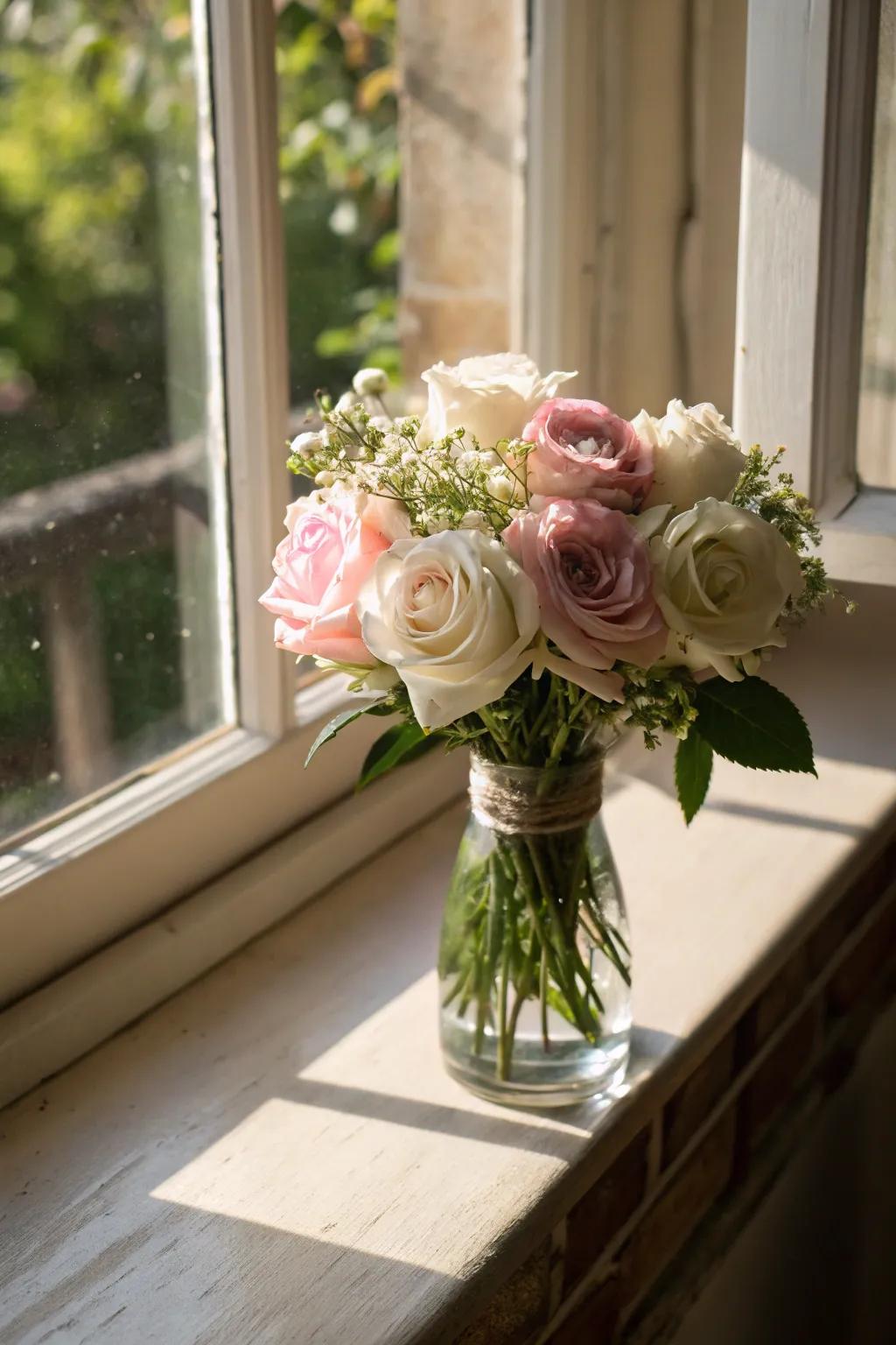 A tiny posy of mini roses for a dainty touch.