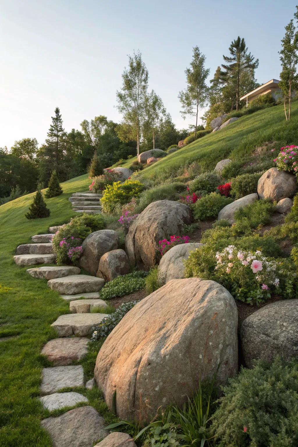 Stones ensure stability and inherent charm to this slope.