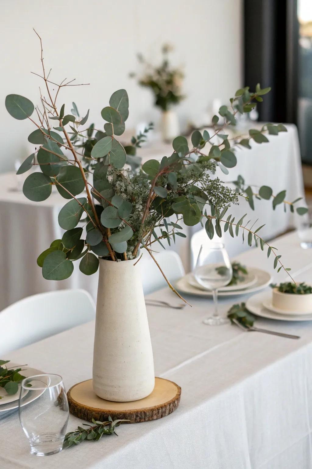 Eucalyptus sprigs bring forth a revitalizing and fragrant element to any table.