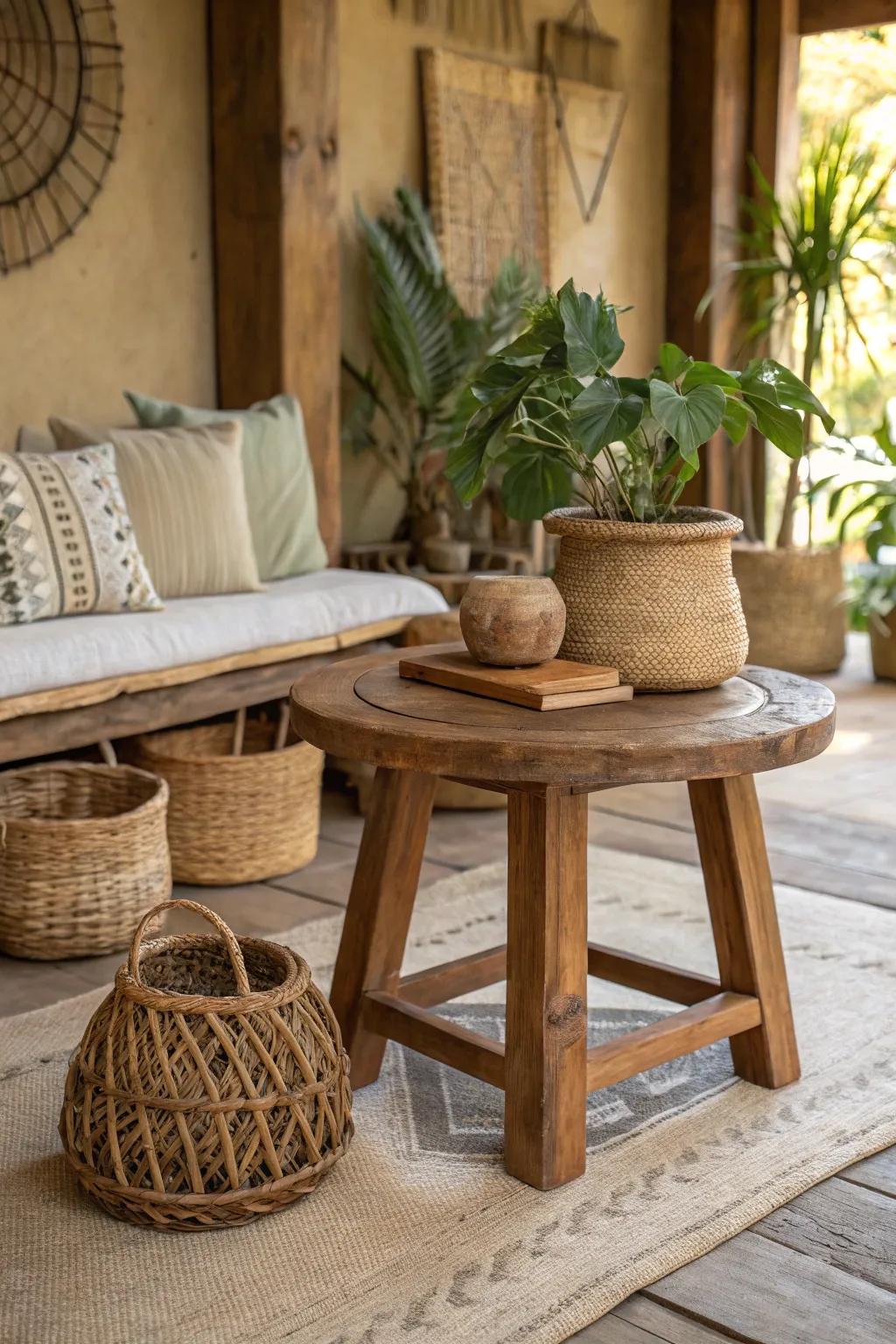 Country stools bring natural warmth and texture to any room.