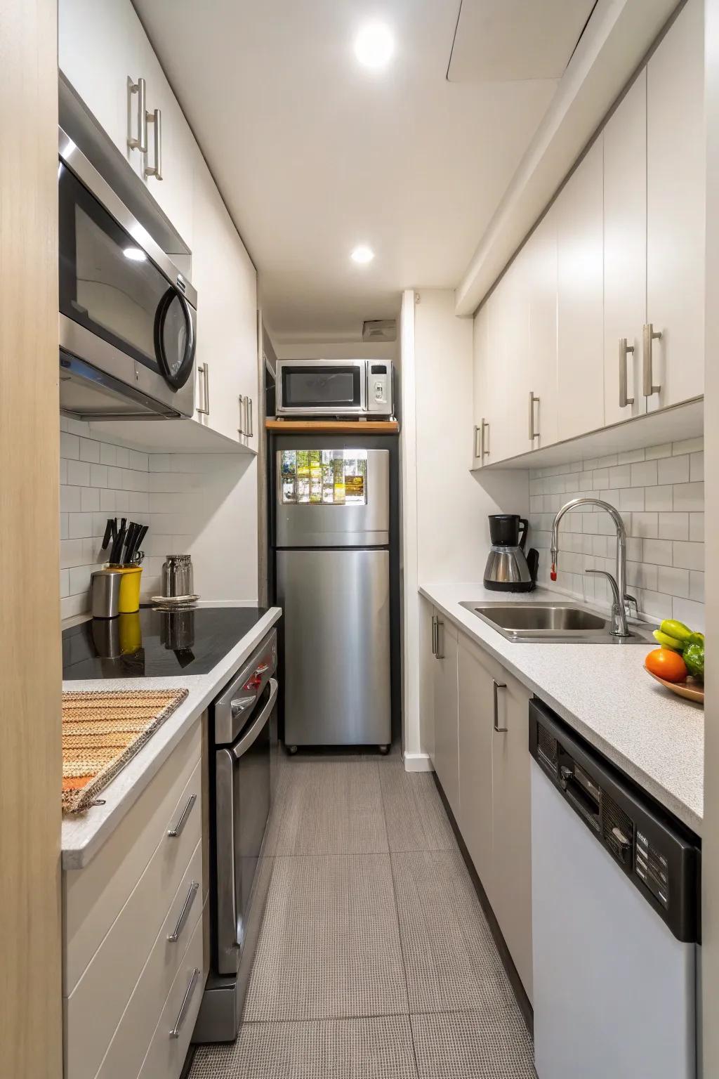 Streamlined appliances optimize counter space.