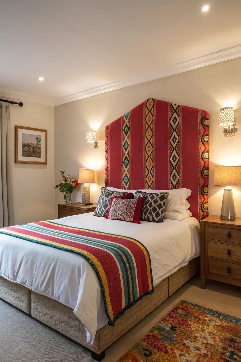 Striking headboards add visual interest.