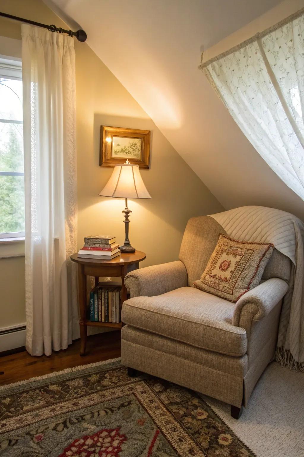 A cozy retreat offers comfort and relaxation.