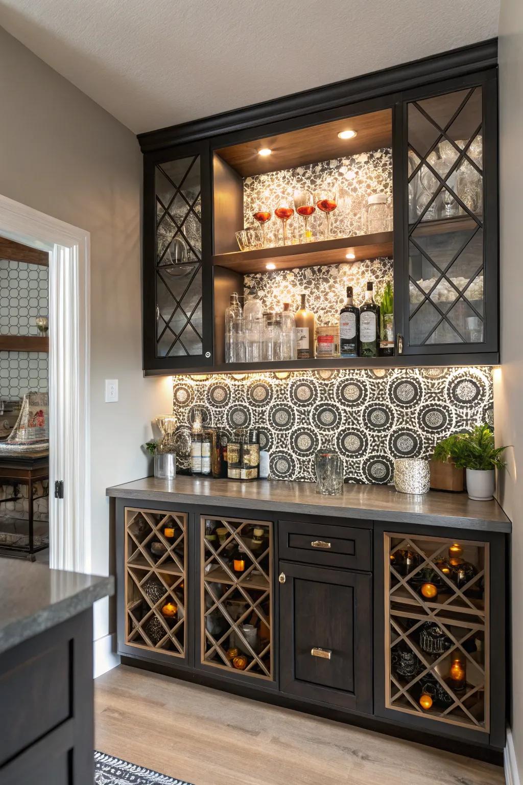 Shape designs add a modern and dynamic feel to your home bar.