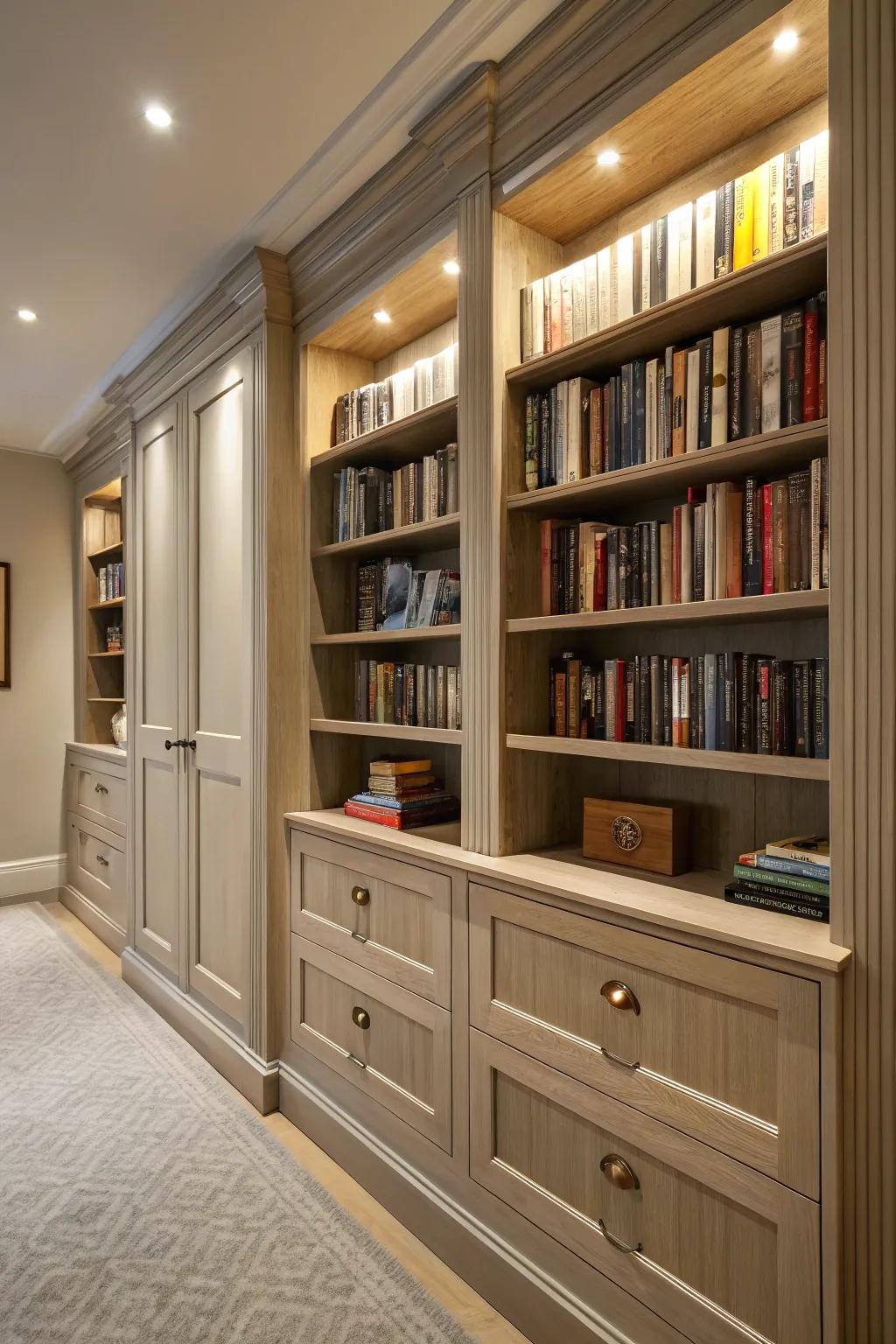 Hidden storage ensures your library is organized and neat.