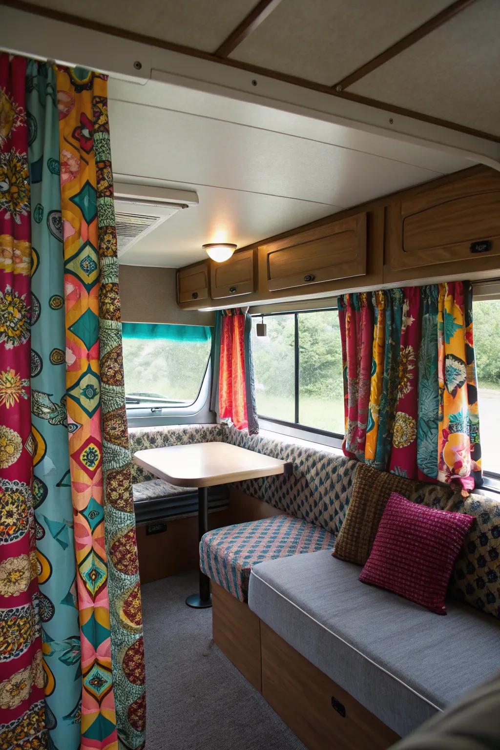 Curtains offer privacy and infuse style into your RV's interior, enriching its aesthetic appeal.