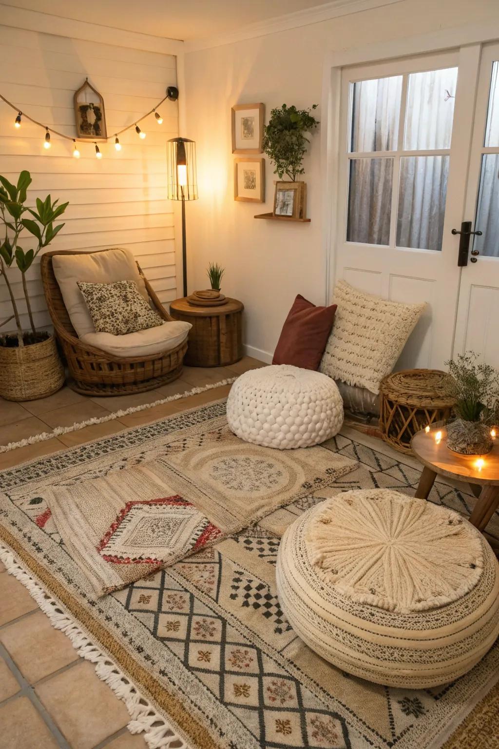 Adding floor coverings can help differentiate locations and insert a textural element.