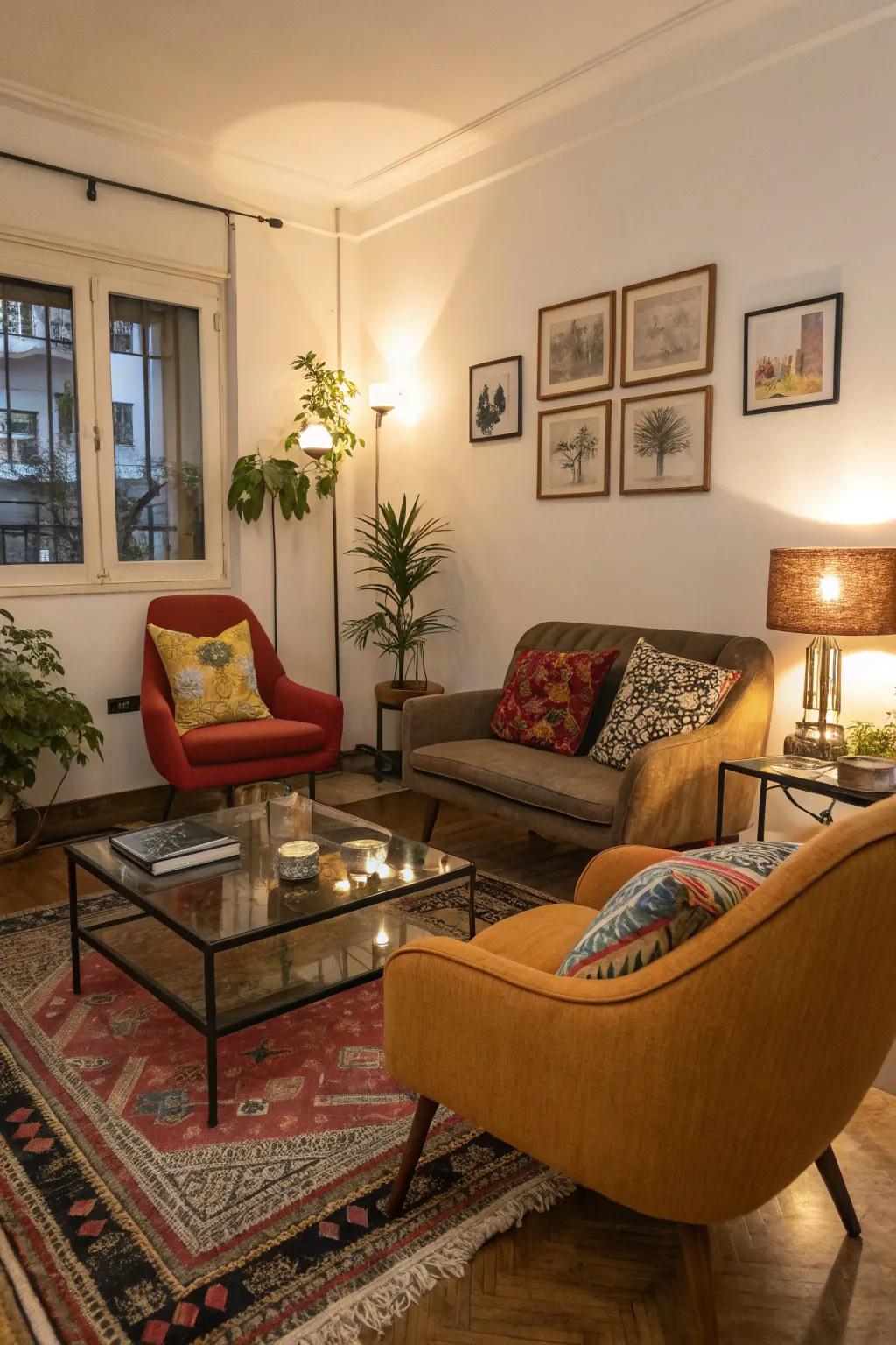 Eclectic blends create a cozy charm.