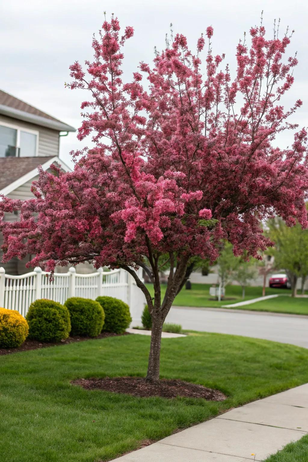 Warrior flowering crab tree infusing vibrant spring hues.