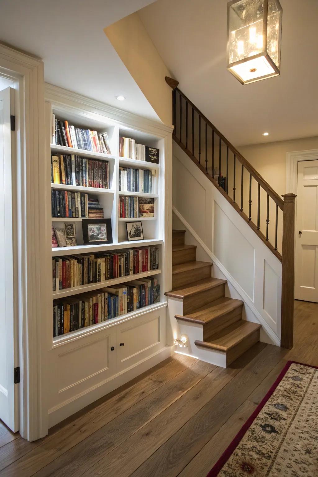 A custom bookcase maximizes space and adds character.