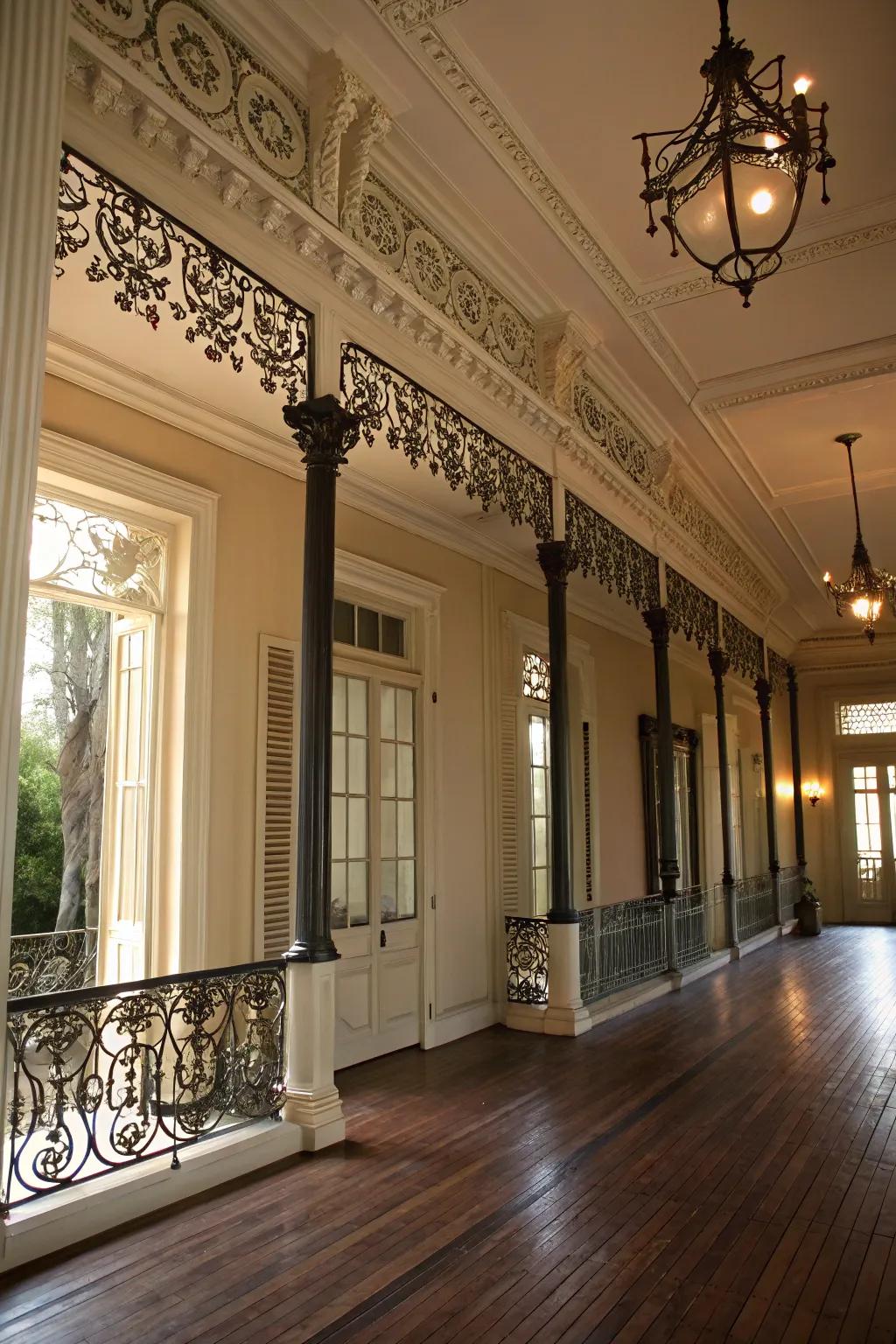 Metalwork features that bring elegance to a Southern interior.