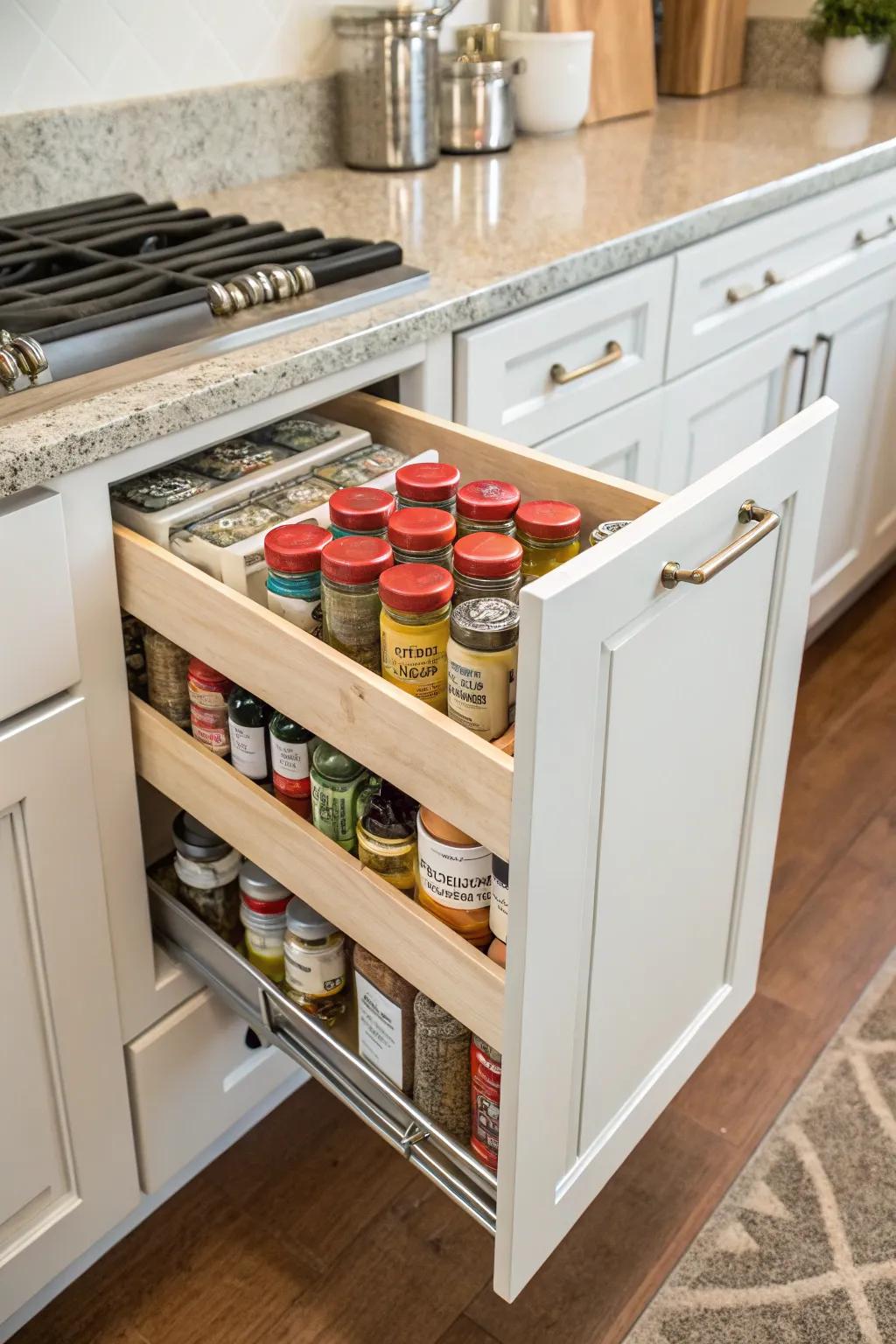 Sliding modules streamlining spice retrieval.