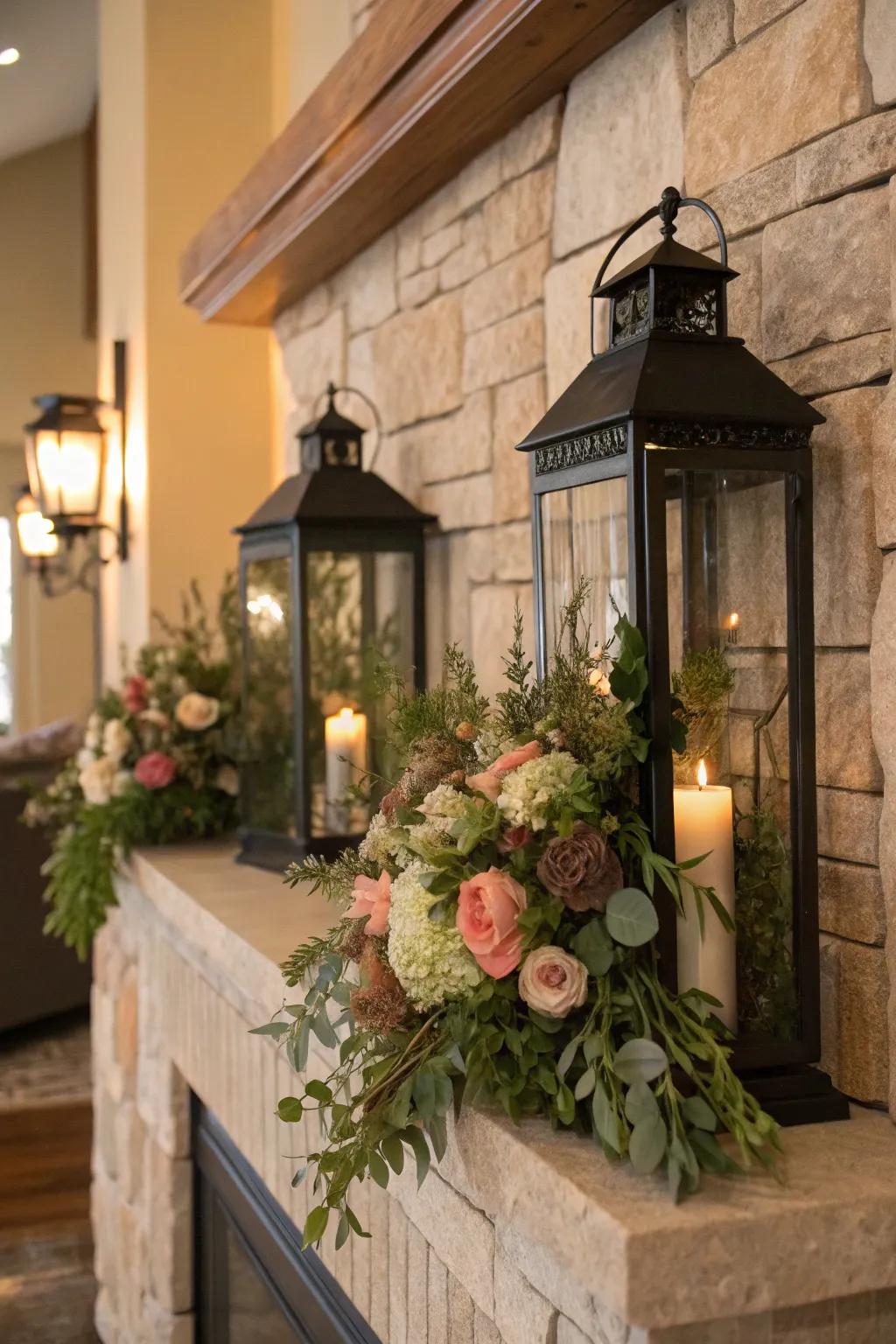 Lanterns hosting floral displays introduce a revitalizing springtime accent.