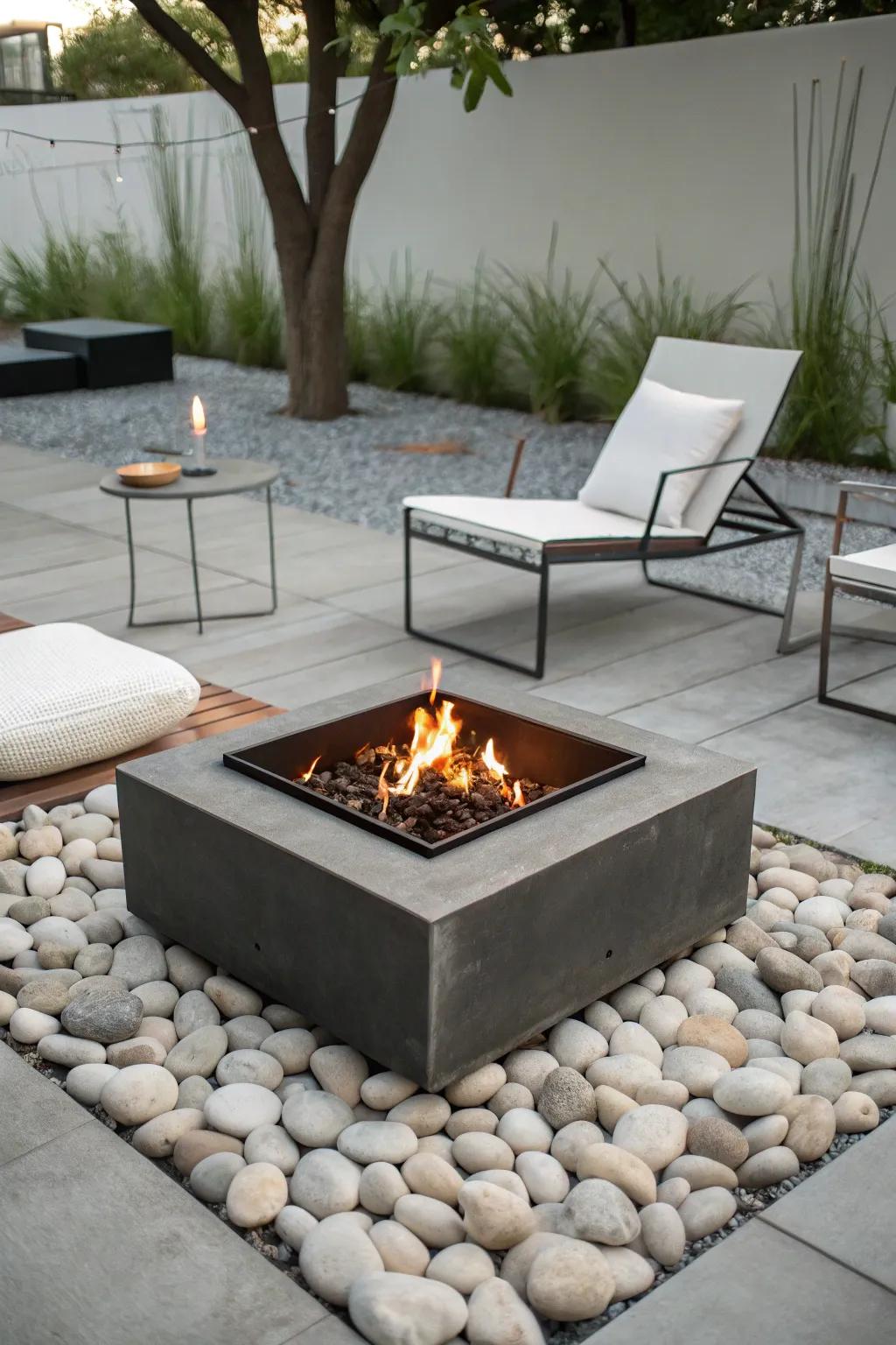 Minimalist metal hearths manifest a modern aesthetic.