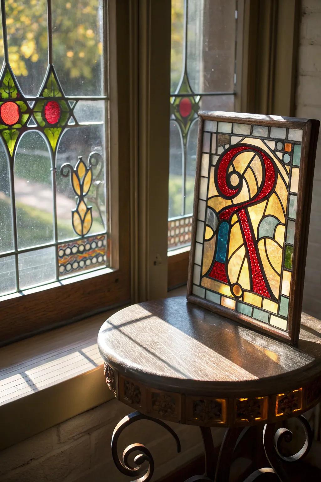 Personalized stained glass monograms impart a unique touch to home decor.