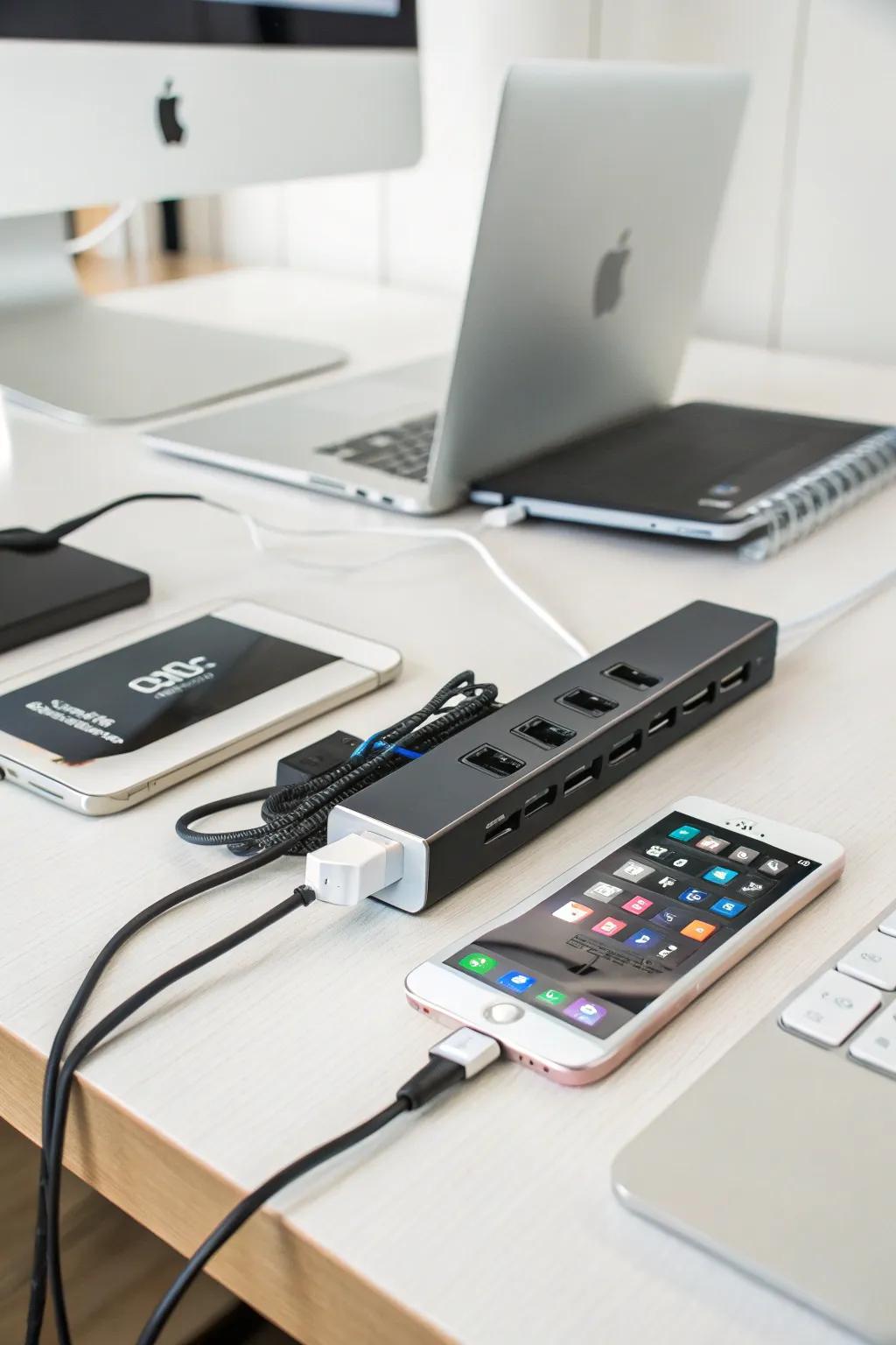 Desk-mounted USB hubs reduce clutter by centralizing connections.
