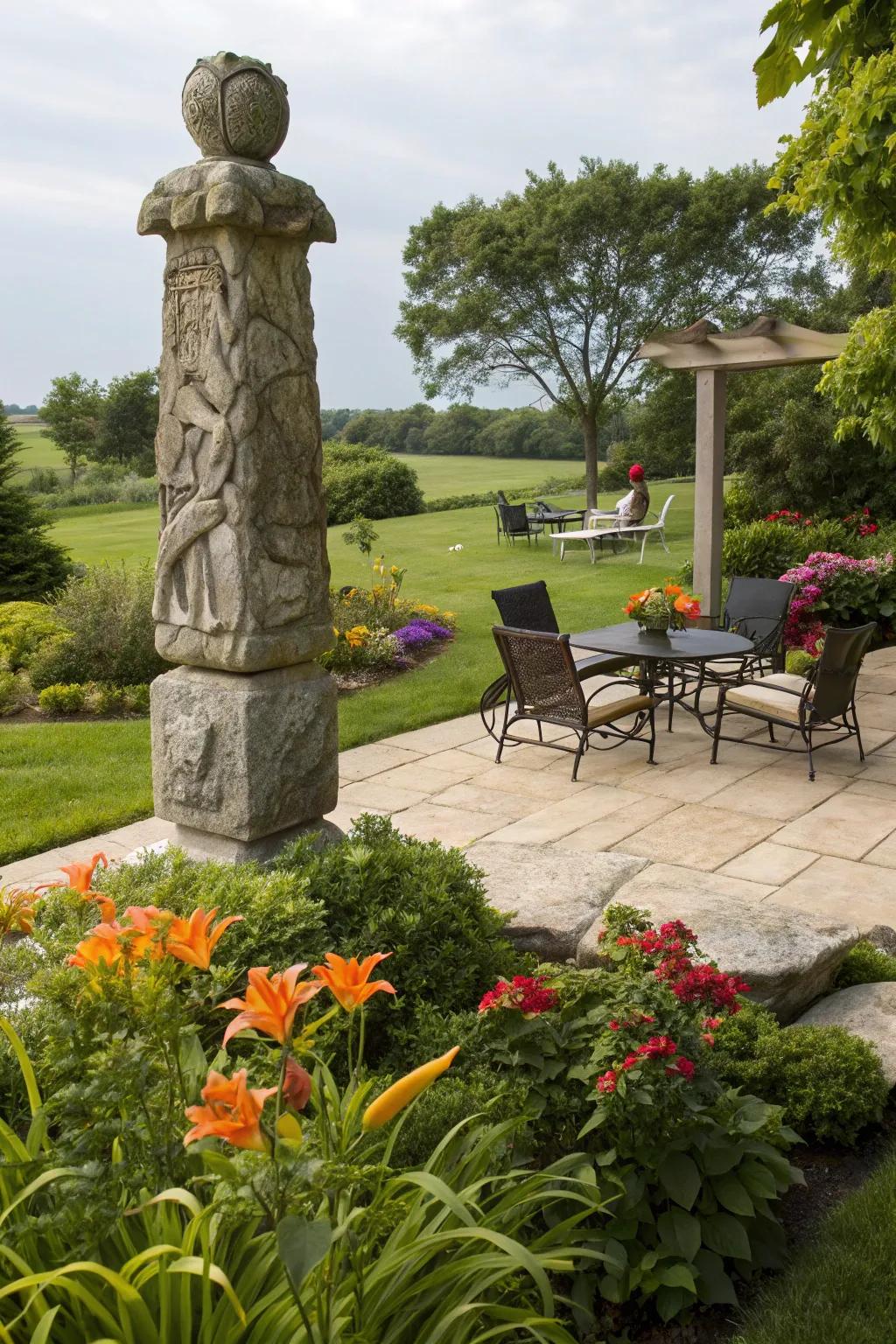 A remarkable stone statue that adds to the garden’s charm.