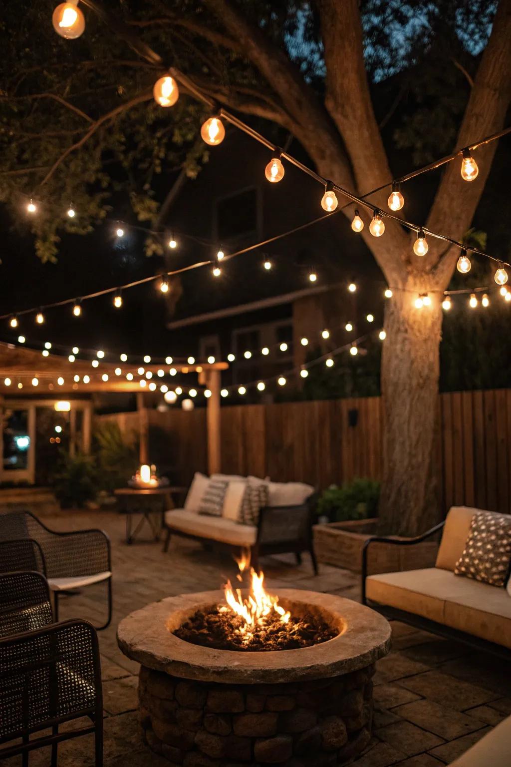 Bistro-style sparkle strands contribute a lively ambiance.