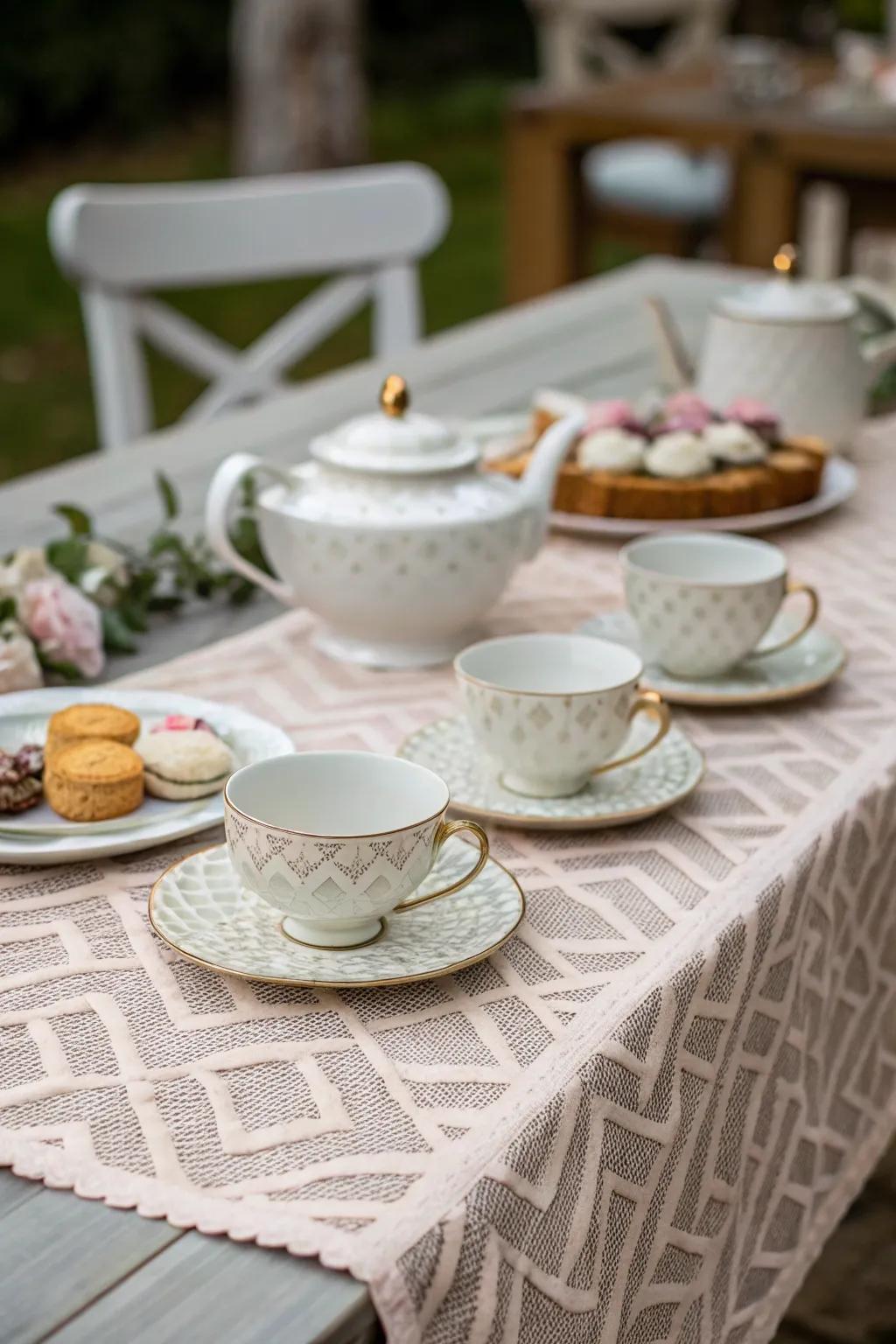 A creative table overlay introduces a fresh twist to the table décor.