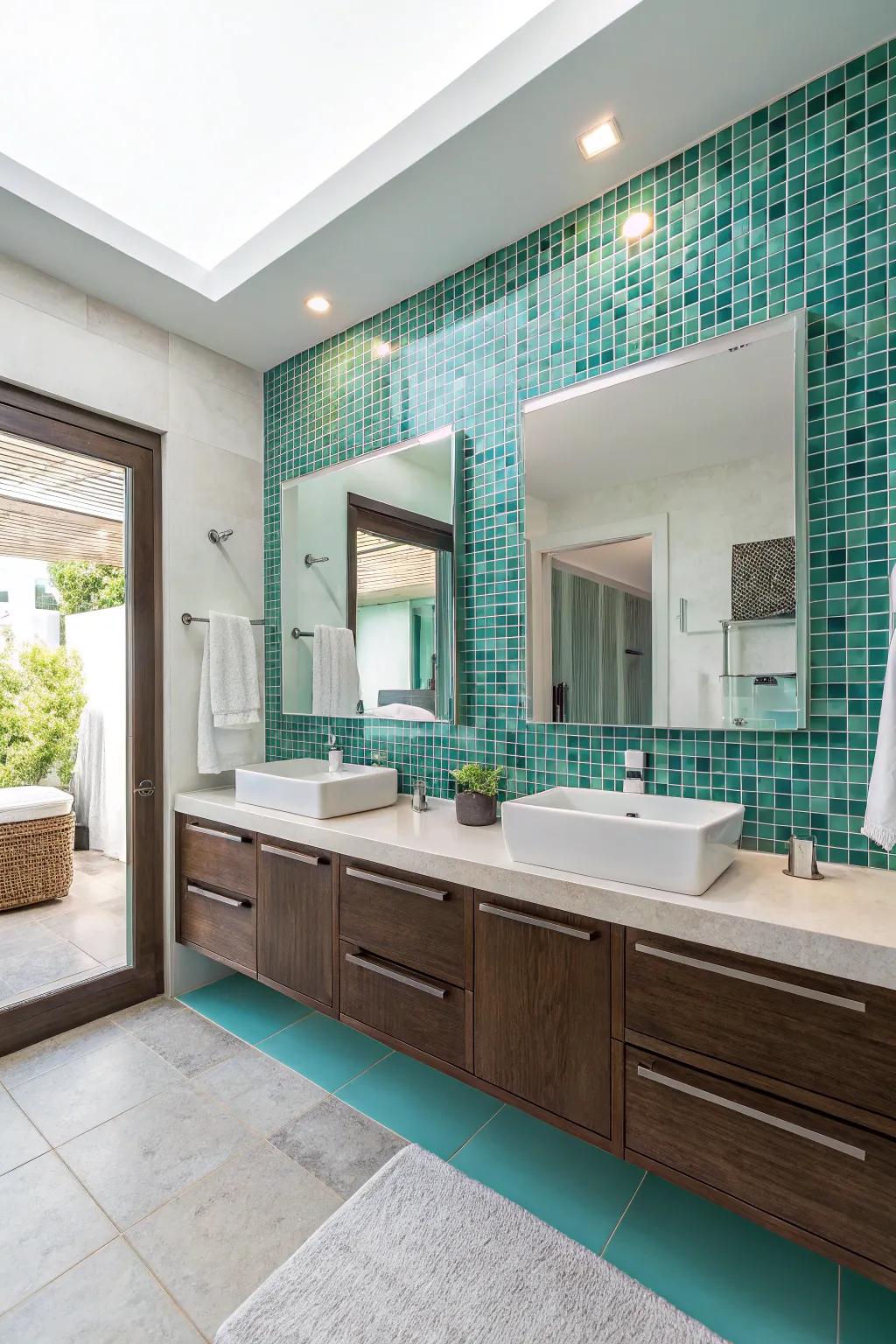 Introduce artistry with cerulean mosaic accents.