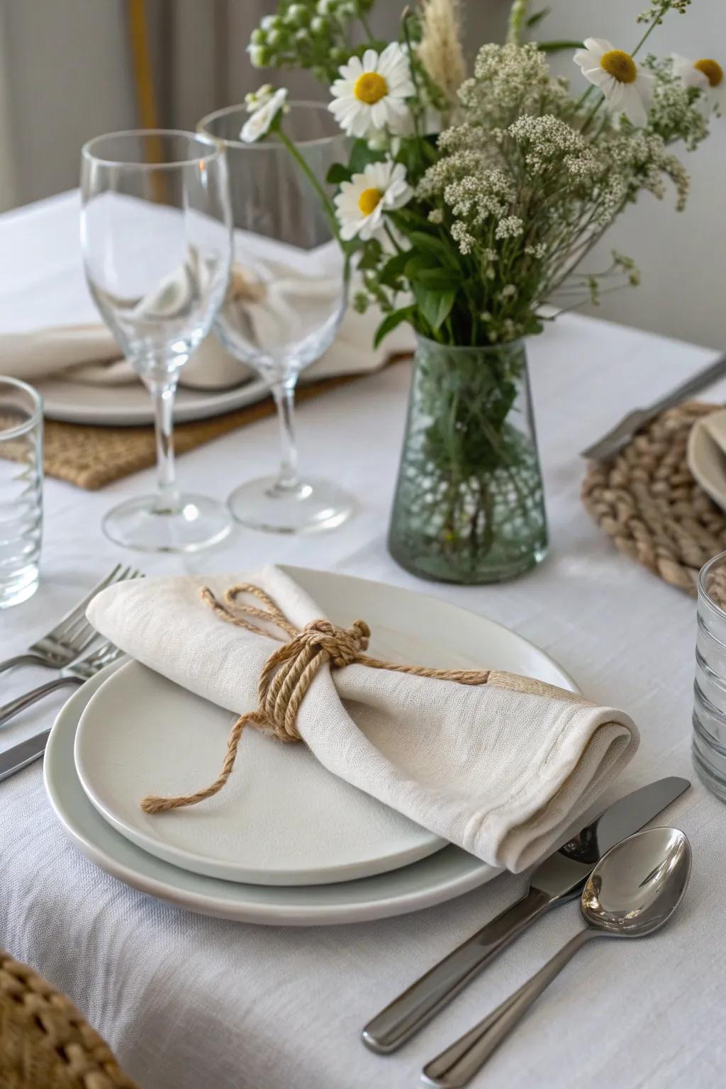 Simple knots in your napkins introduce a casual sophistication to your table.