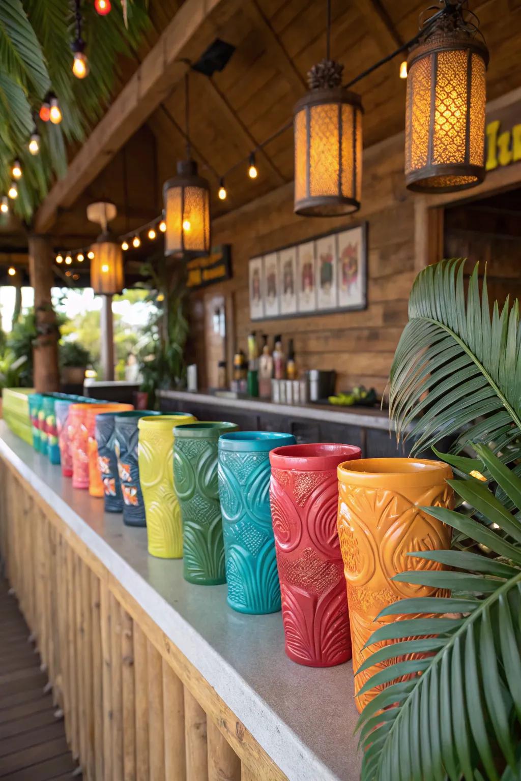 Your tiki bar will certainly be fun and lively with tropical drinkware.