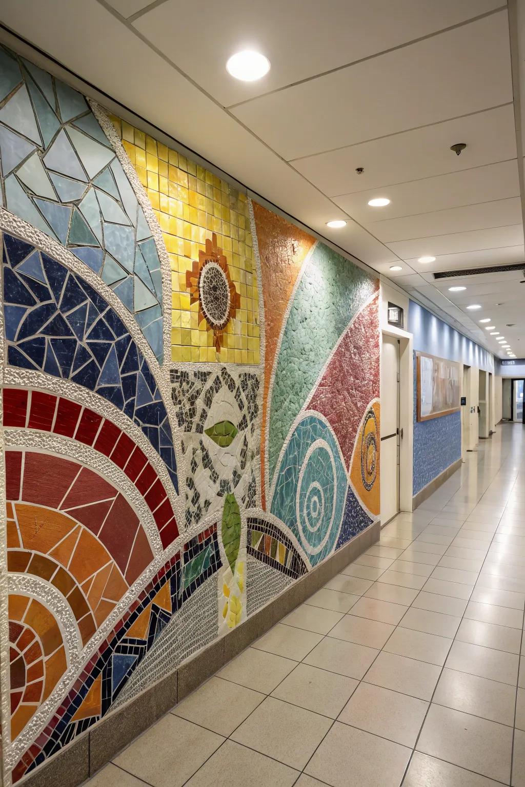 A custom abstract mosaic serves as both art and function.