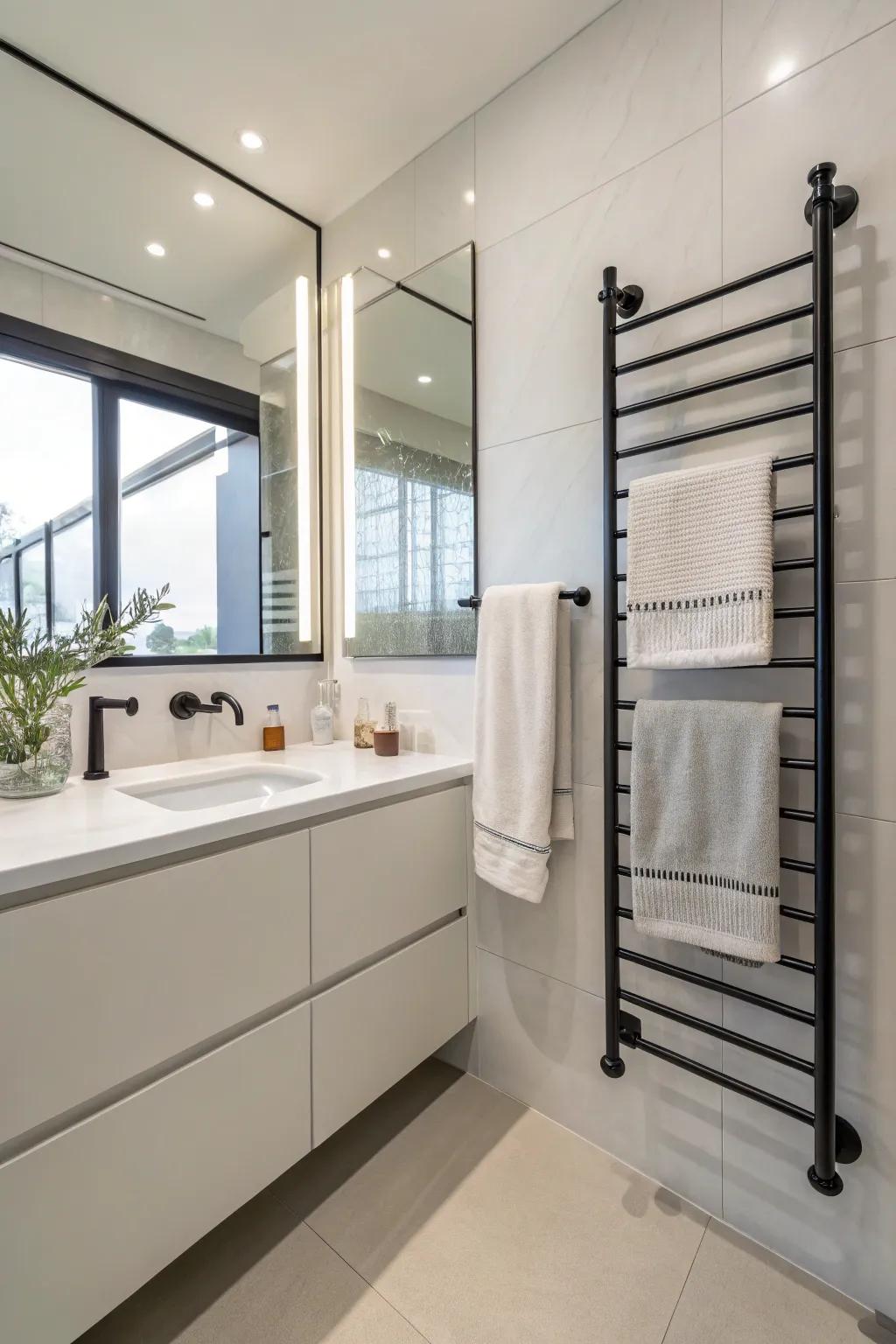 Get a modern look with suspended towel rods that provide clean lines and simplicity.