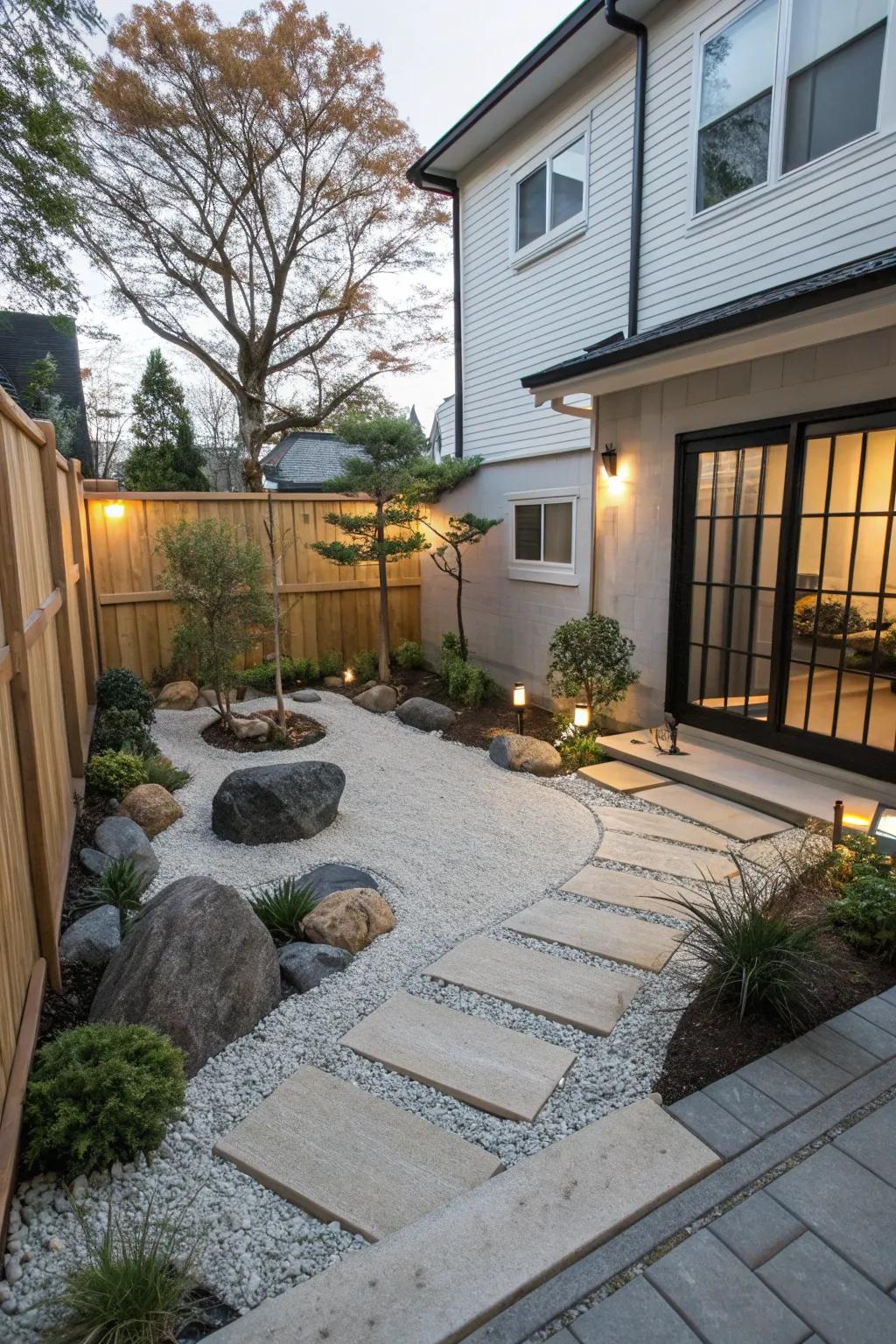 Discover peace in a Zen garden corner.