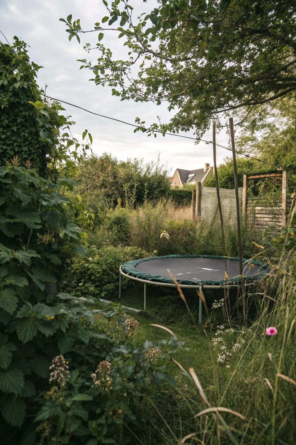 A secret garden retreat with a hidden bouncer.