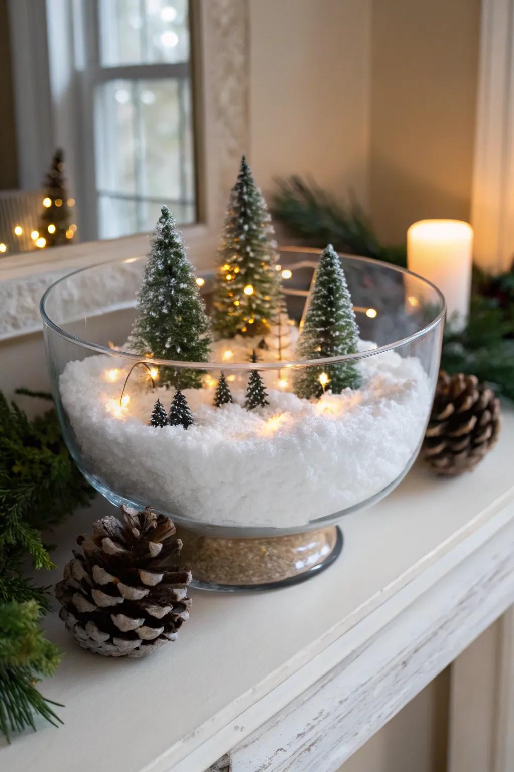 A dessert bowl presenting the enchantment of a frosty scene.