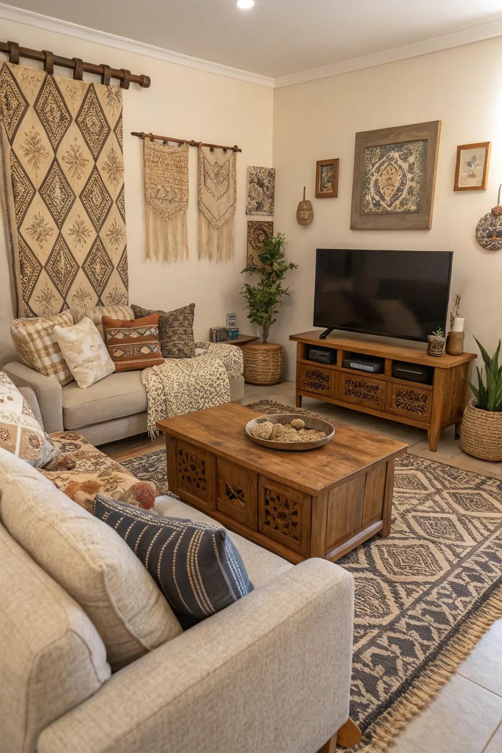 A variety of textures adds depth and intrigue to the room.