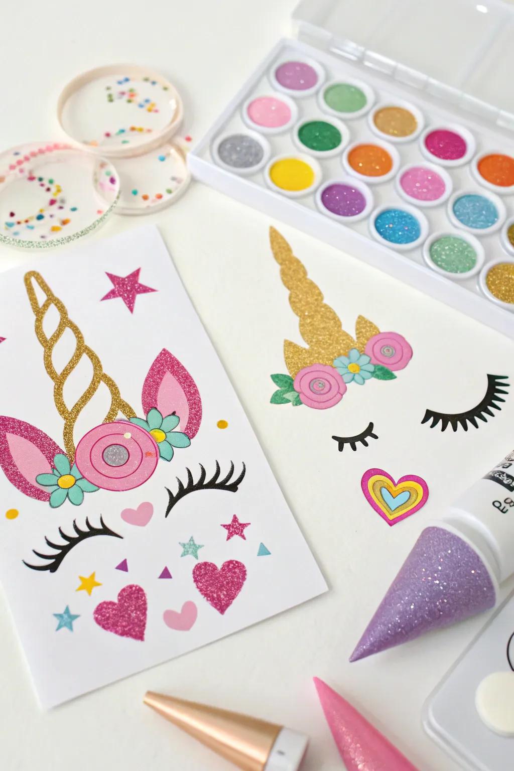 Creative unicorn face decal sets for personalized fun.