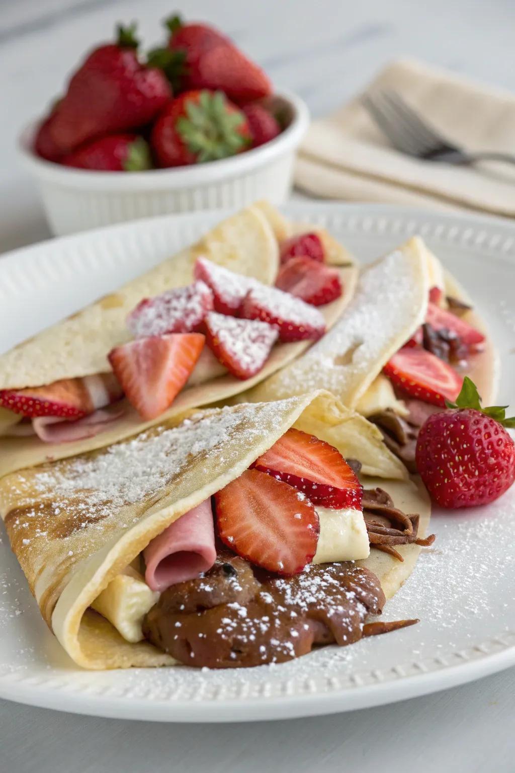 A wide variety of fillings are available for delicious sweet and savory crepes.