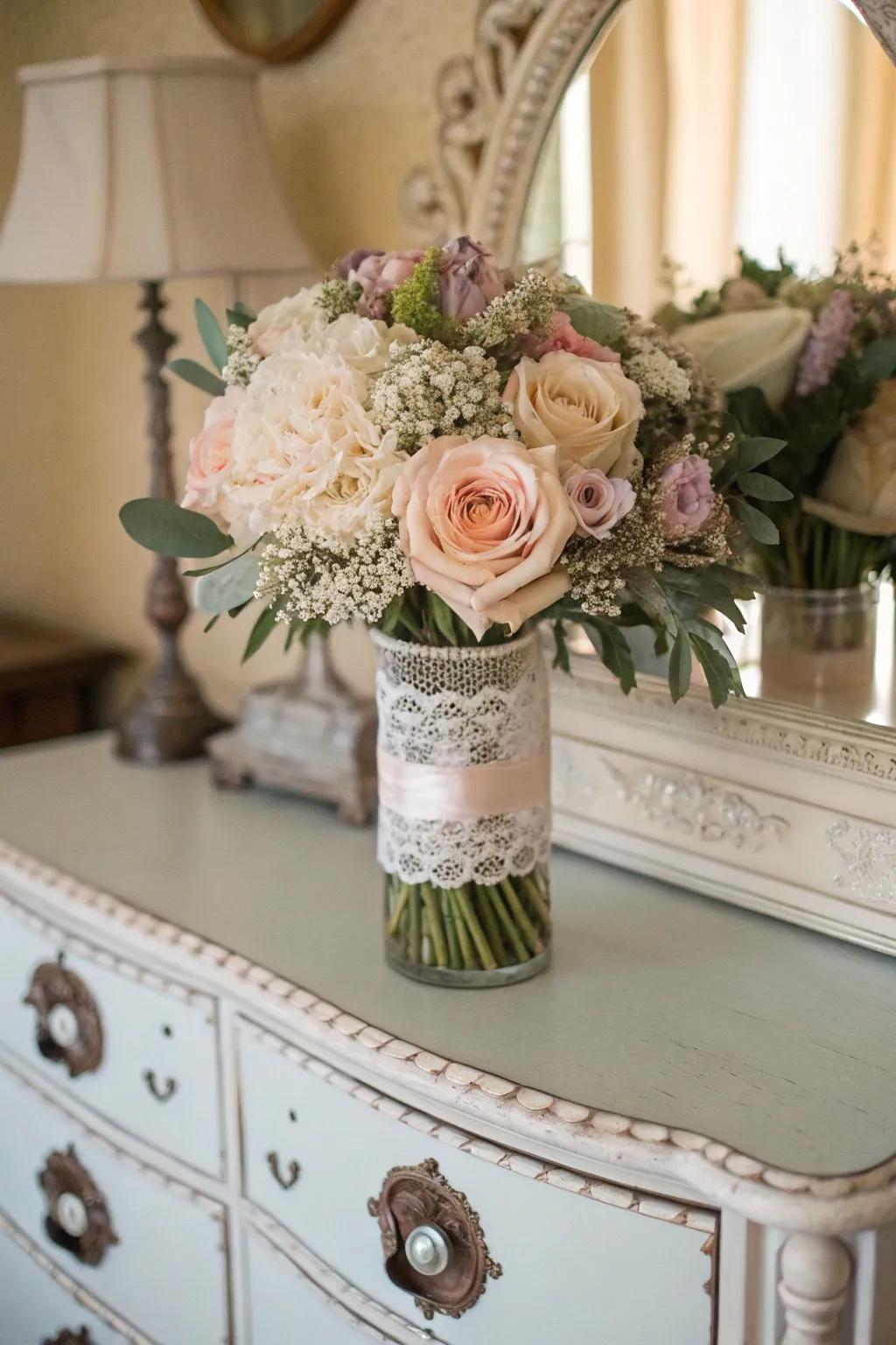 Classic delicate tones bouquet incorporating ageless sentiment to a space.