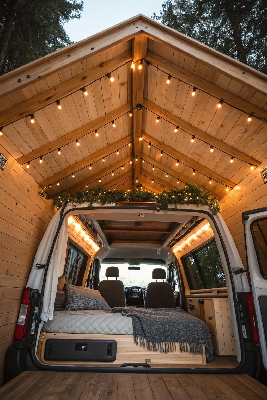 Overhead beams infuse a distinctive architectural constituent to your van’s aesthetic.