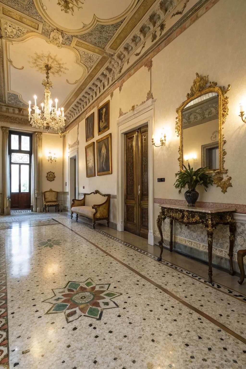 Granito surfaces that blend practicality with Venetian elegance.