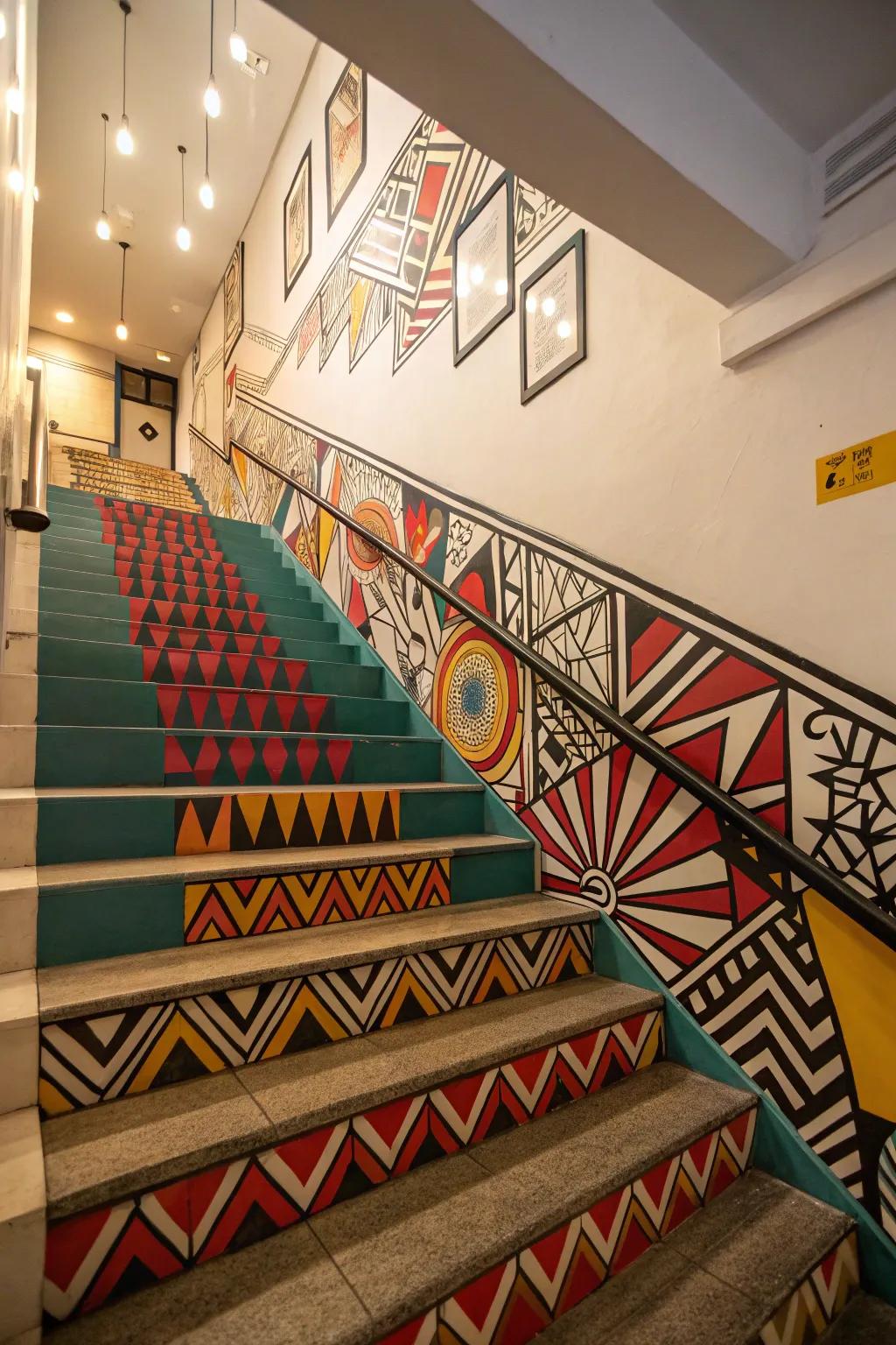 Geometric designs are suited for incorporating a contemporary edge into your stairway wall.