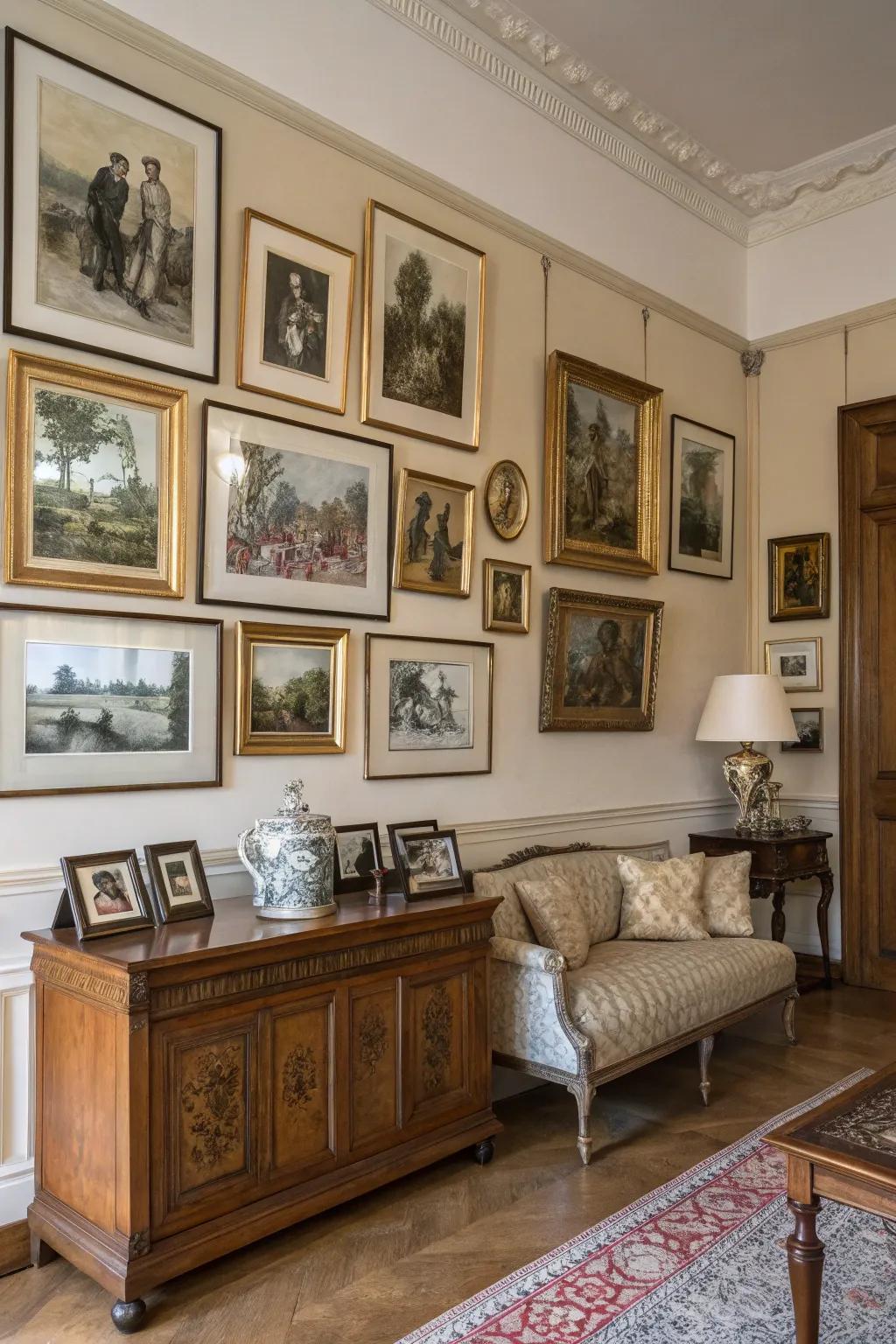 Vintage art adds timeless character.