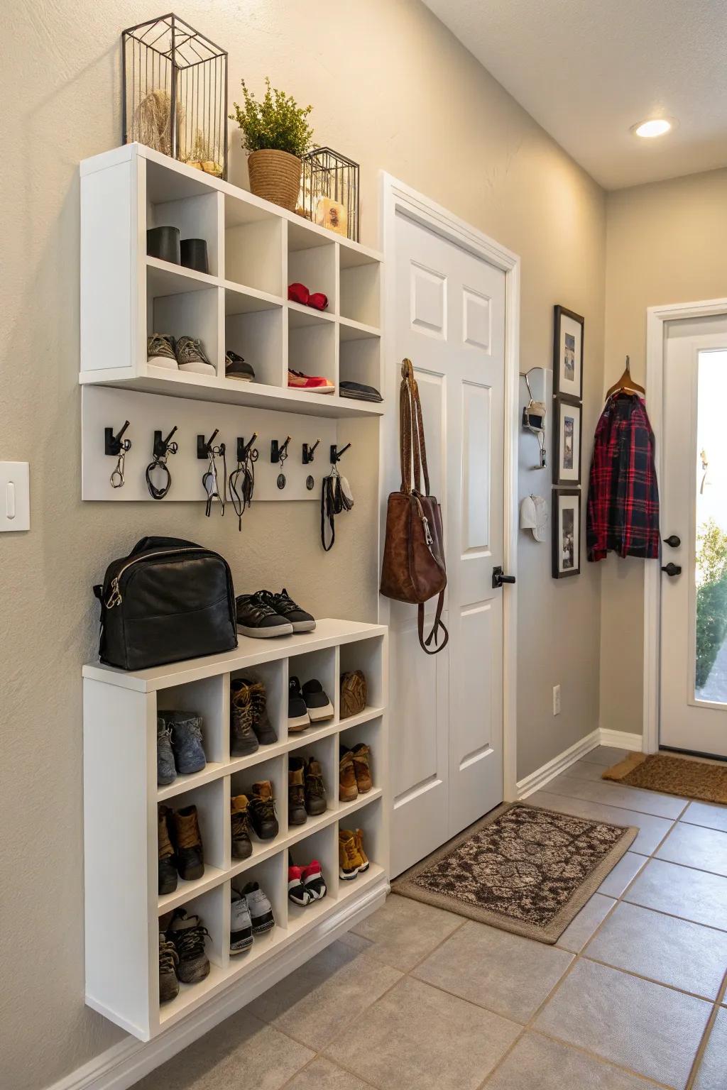 Fashion an organized and welcoming foyer through wall cubes.