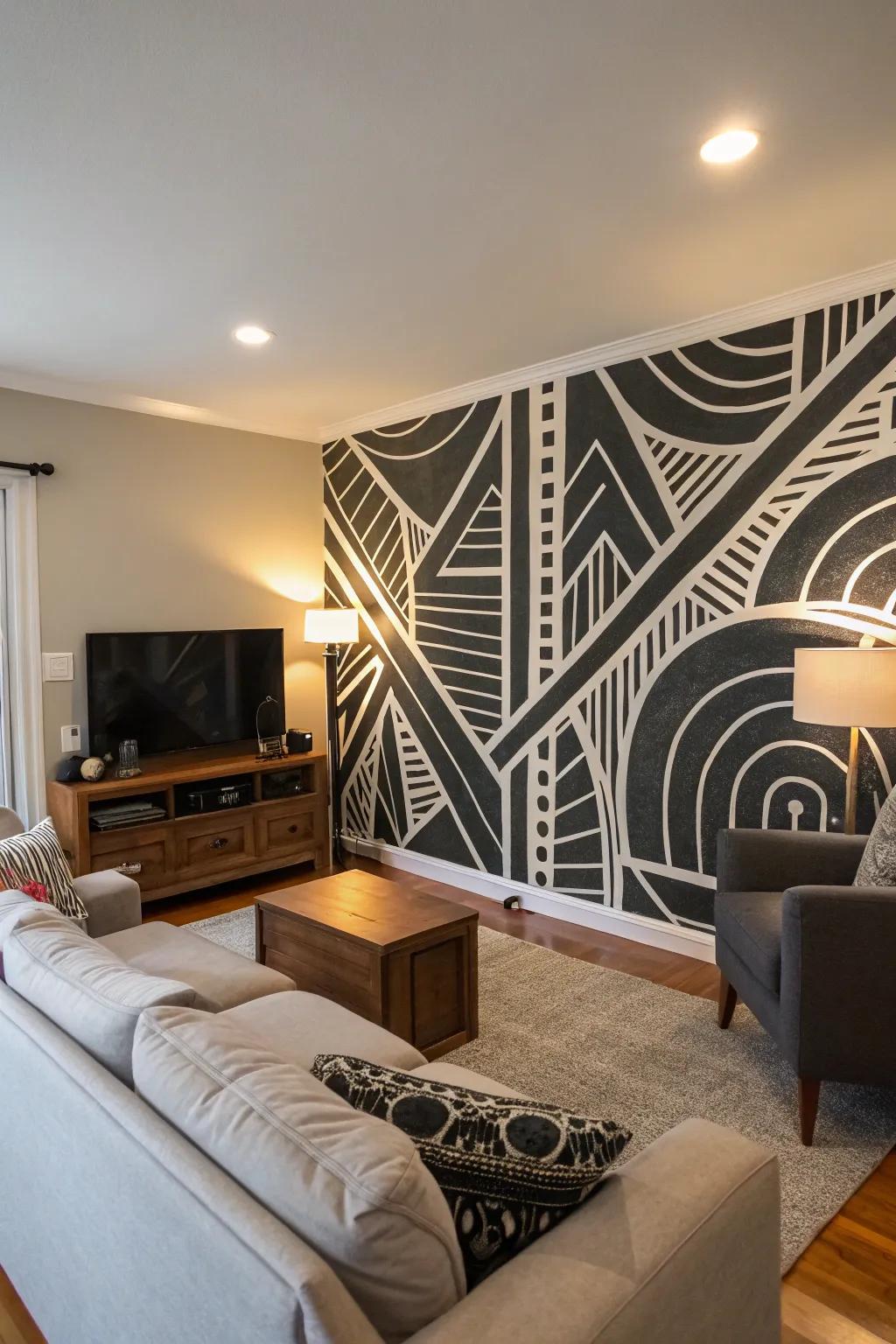 Embrace timeless elegance with a black and white mural.