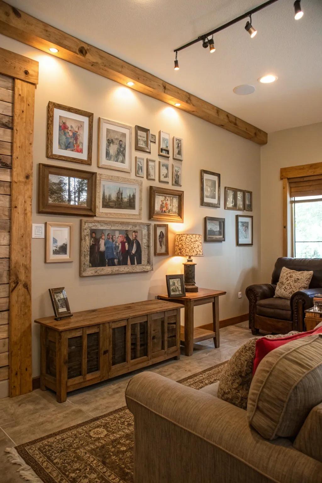 Country timber surrounds adding warmth to a wall of fame.