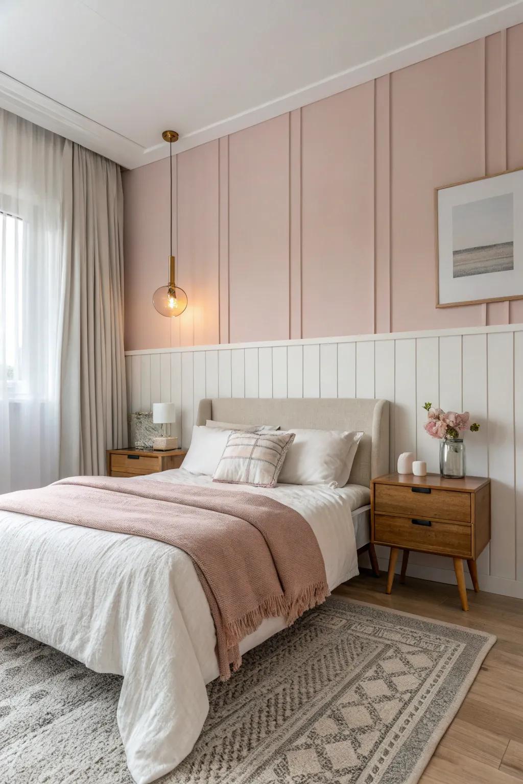 Dual-tone walls adding sophistication to a bedroom.