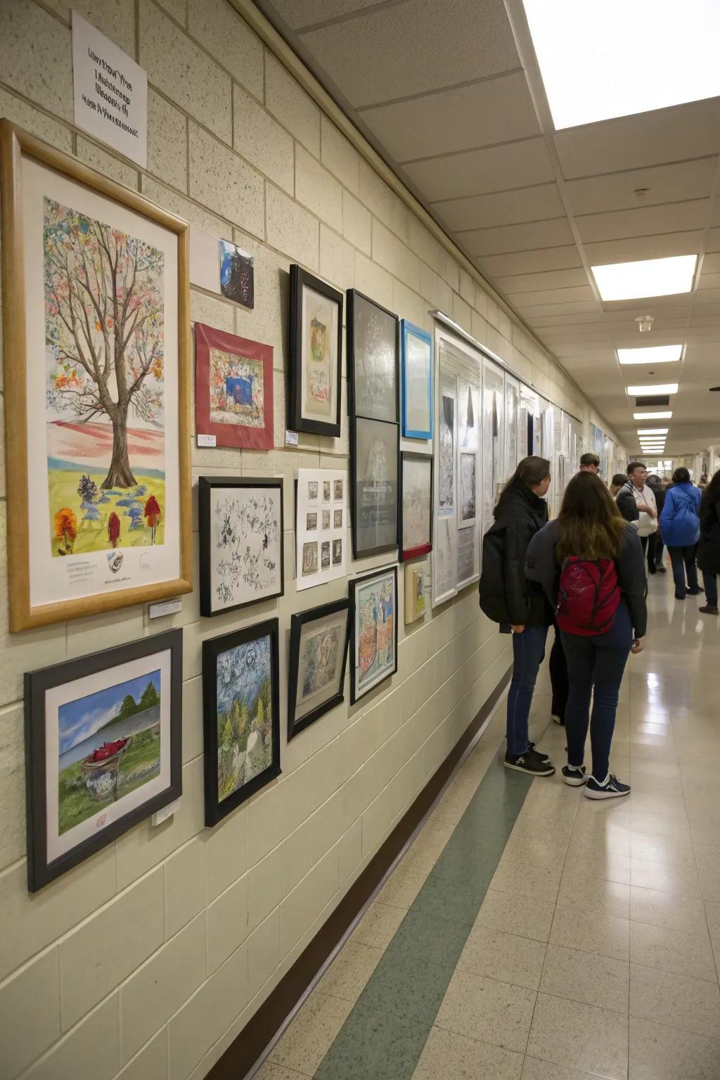 Display space showcasing pupil artistry inside a school