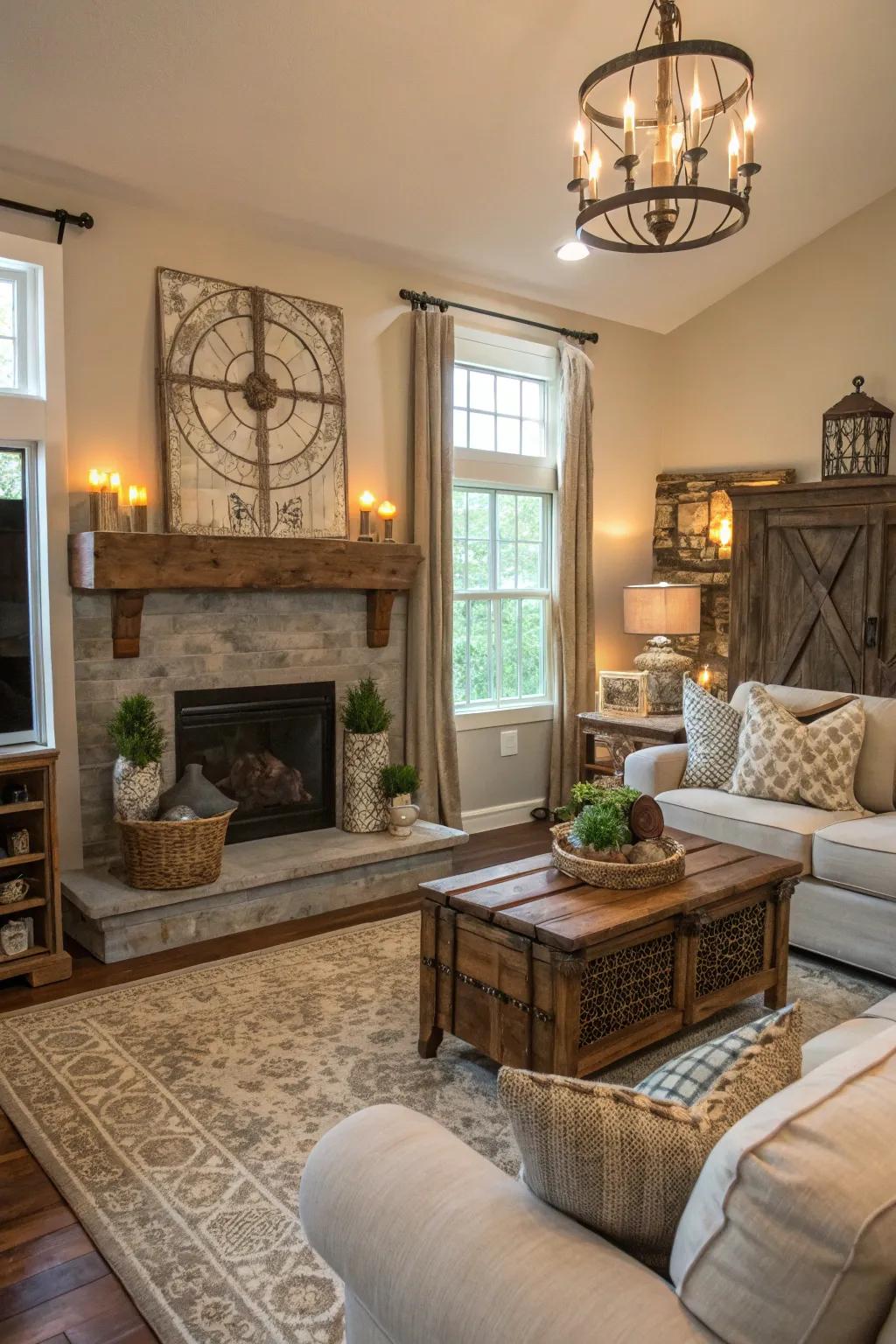 Reclaimed building materials add a timeless touch to the room.