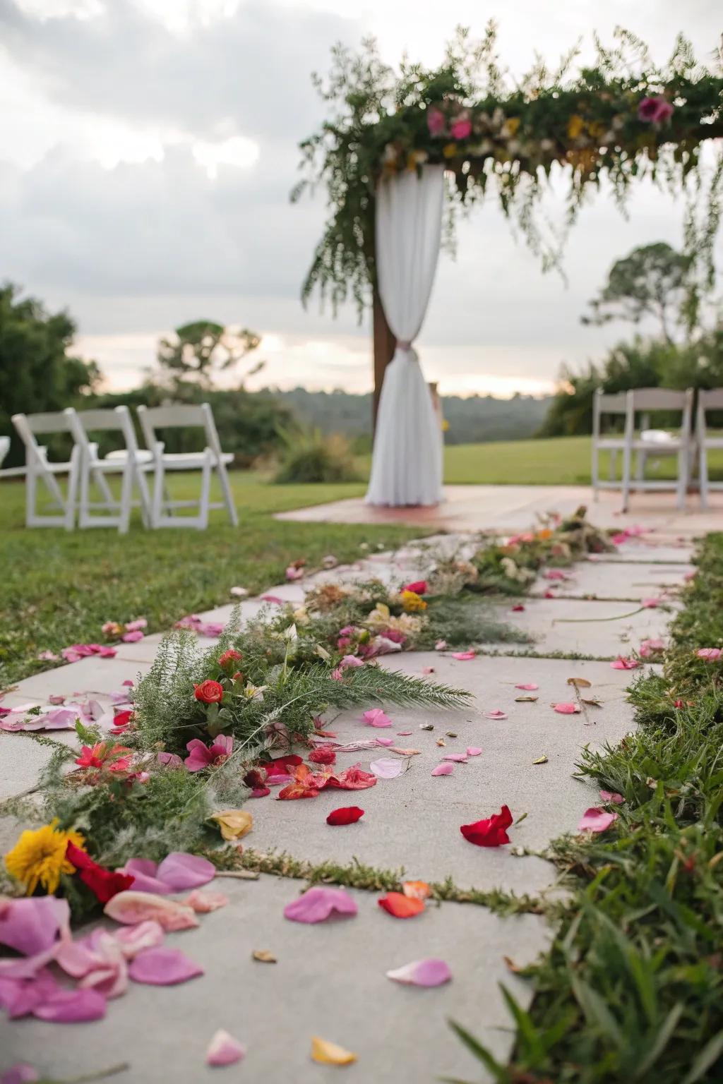 A nature-friendly exit toss showcasing flower petals and herbs, adding a natural touch to the celebration.