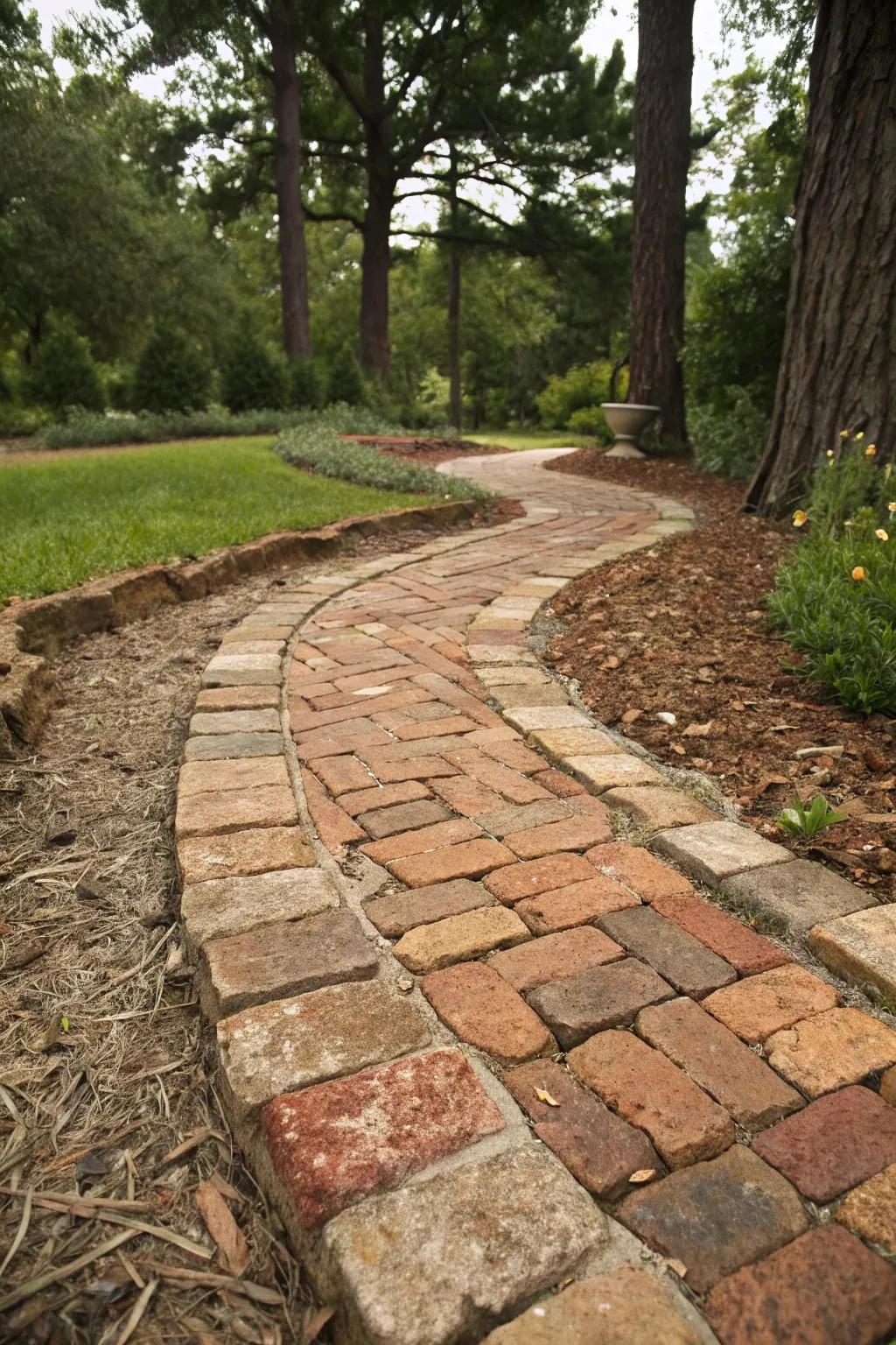 Crushed brick introduces warmth and shade to flagstone paths.